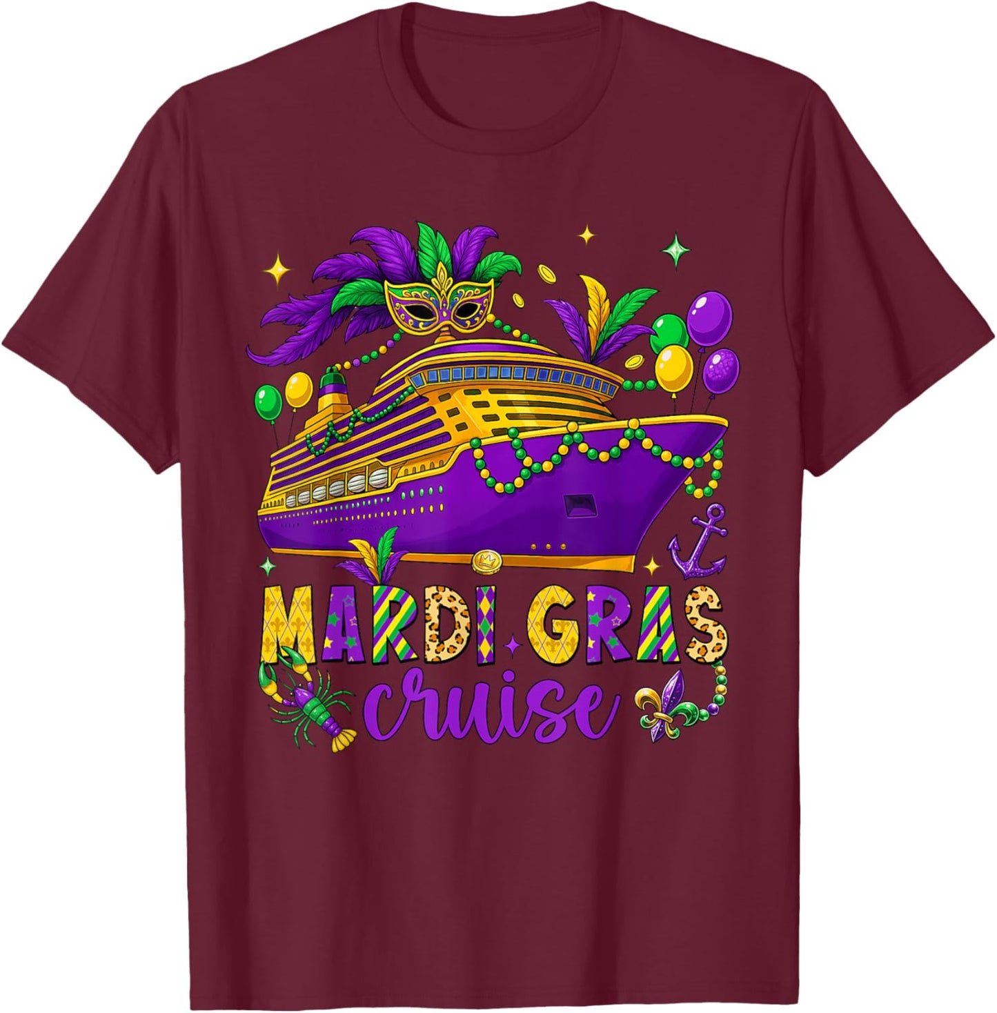Mardi Gras Cruise Crew 2026 Trip New Orleans Family Matching T-Shirt - T-Shirt | Maroon