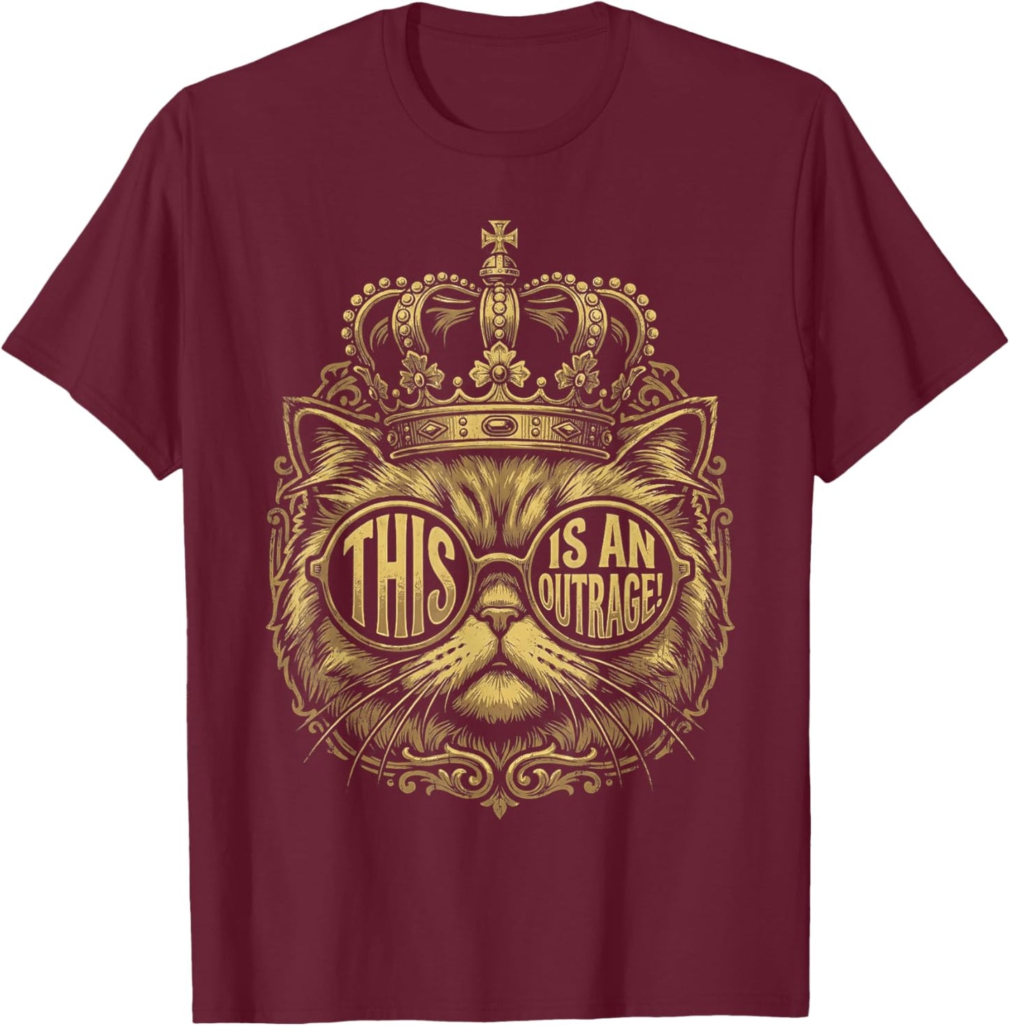 This is an Outrage Funny Princess Cat Donut Gold T-Shirt - T-Shirt | Maroon