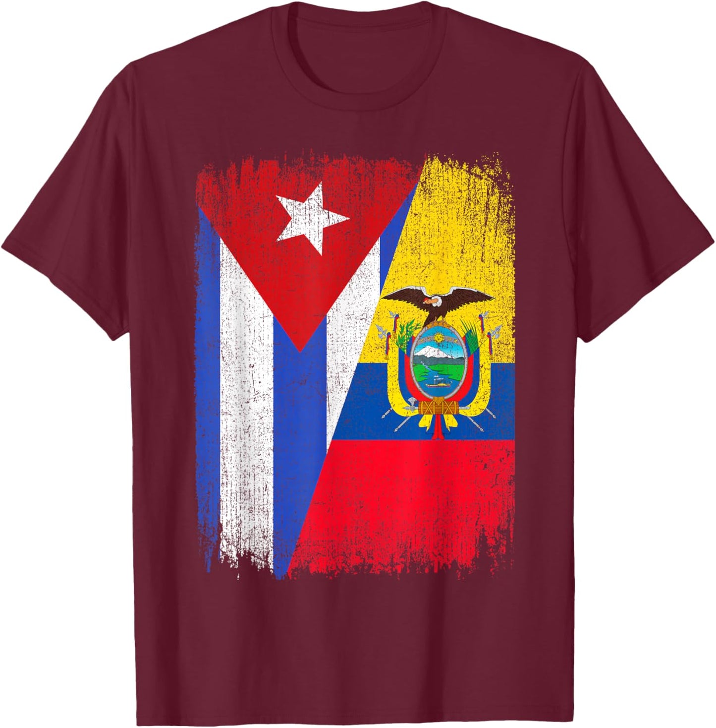 Half Cuba Ecuador Flag Cuban Ecuadorian Pride Roots T-Shirt - T-Shirt | Maroon