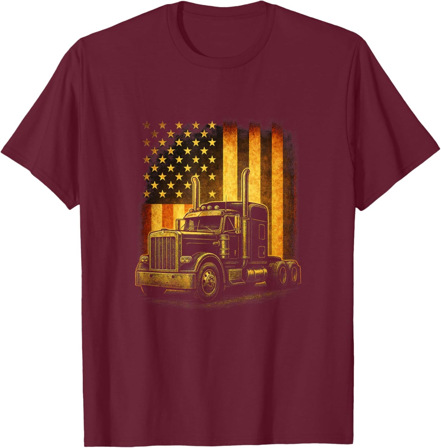 Patriotic Big Rig Truck - American Flag Semi Trailer T-Shirt - T-Shirt | Maroon