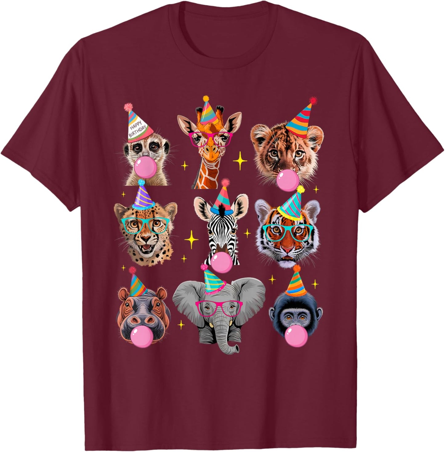 Wildlife Animals Zoo Birthday Party for Girl Boy Kids Family T-Shirt - T-Shirt | Maroon