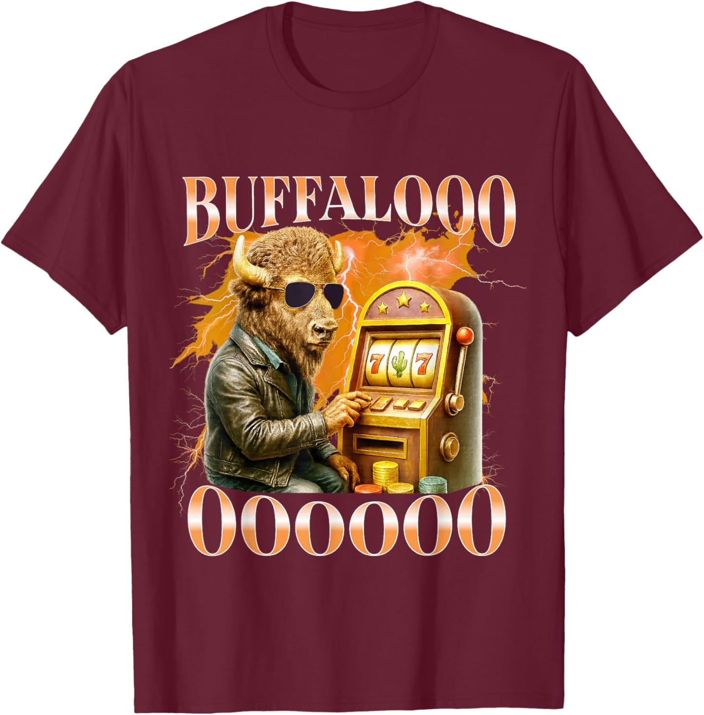 Buffalo Bison Casino Slot Machine Funny Gambling Bootleg T-Shirt - T-Shirt | Maroon