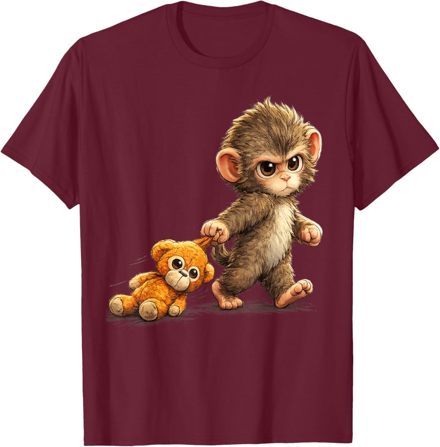 Cute Baby Monkey Punch Viral Zoo Japan Design T-Shirt - T-Shirt | Maroon