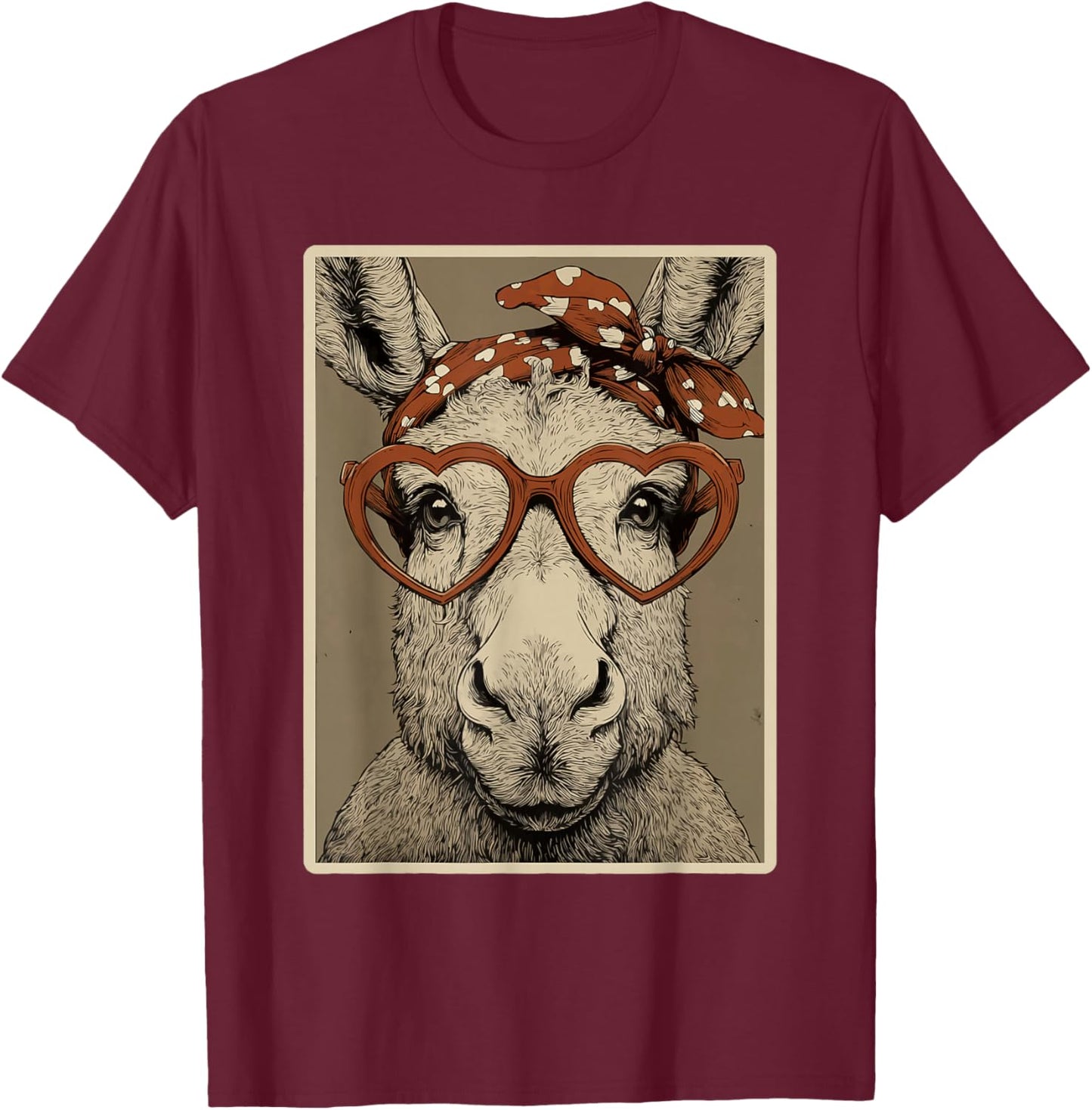 Valentines Moose in Hearts Glasses Romantic Animal Coquette T-Shirt - T-Shirt | Maroon