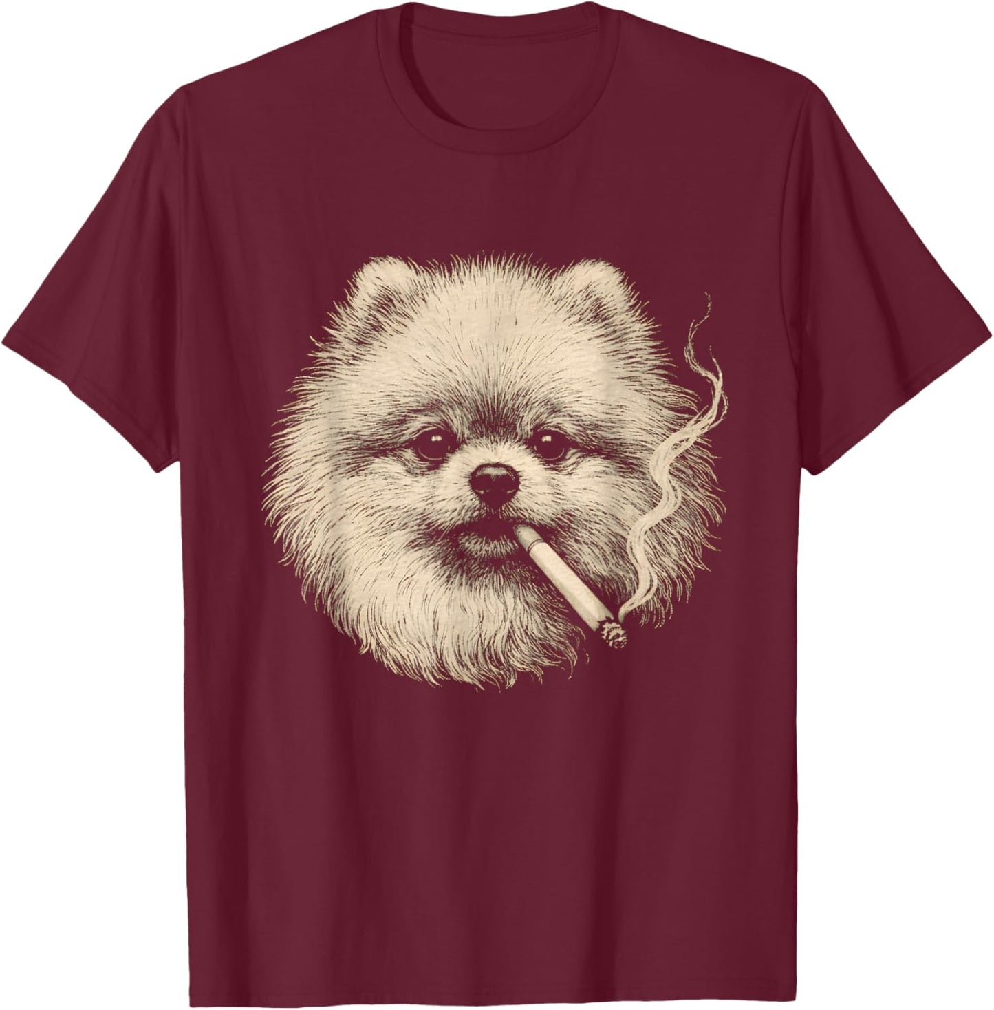 Dog Smoking Cigarette Funny Pomeranian Meme T-Shirt - T-Shirt | Maroon