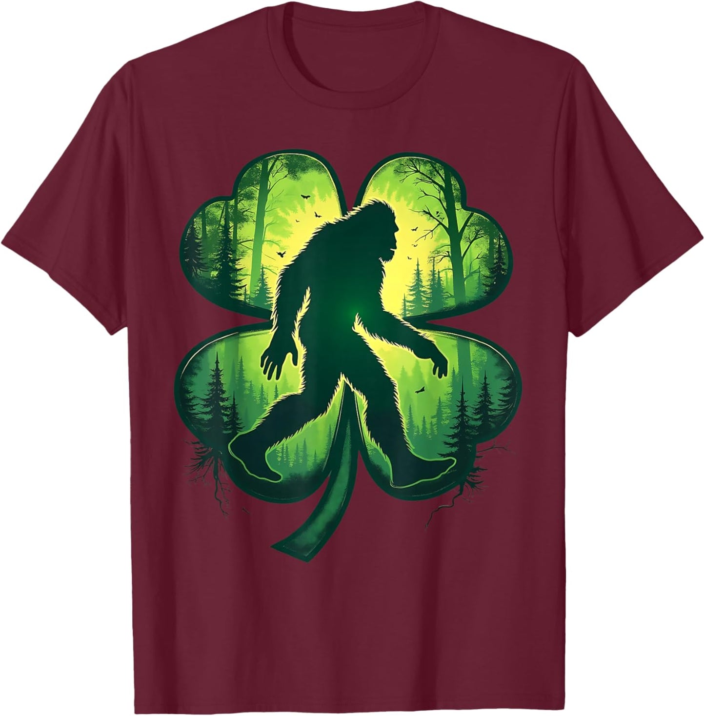 St Patricks Day Bigfoot Sasquatch Shamrock Men Women Kids T-Shirt - T-Shirt | Maroon