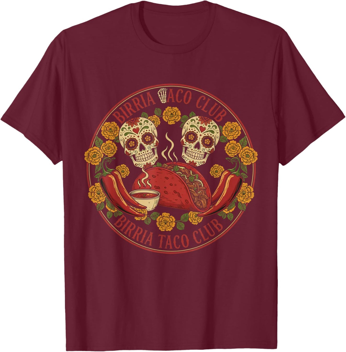Funny Vintage Foodie Mexican Food Mascot Birria Taco Club T-Shirt - T-Shirt | Maroon