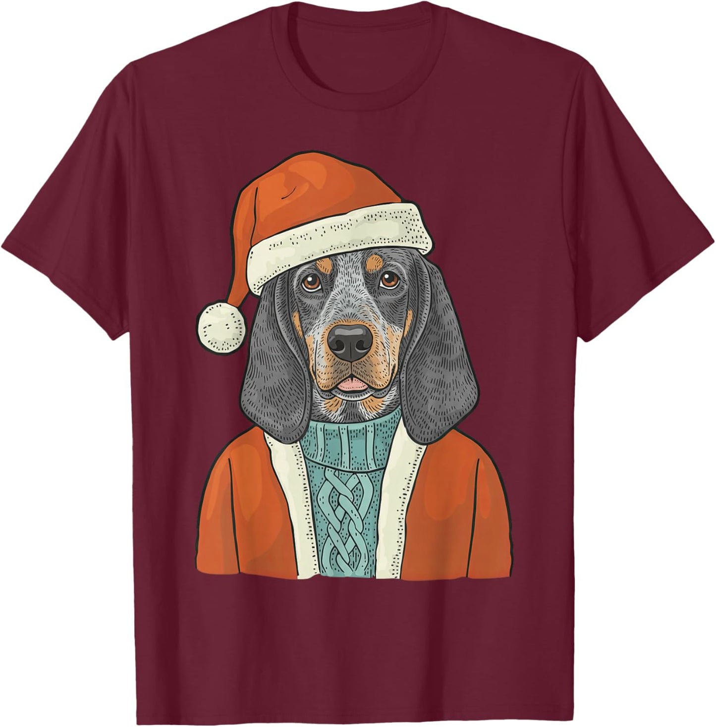 Bluetick Coonhound Dog Santa Christmas Outfit Funny T-Shirt - T-Shirt | Maroon