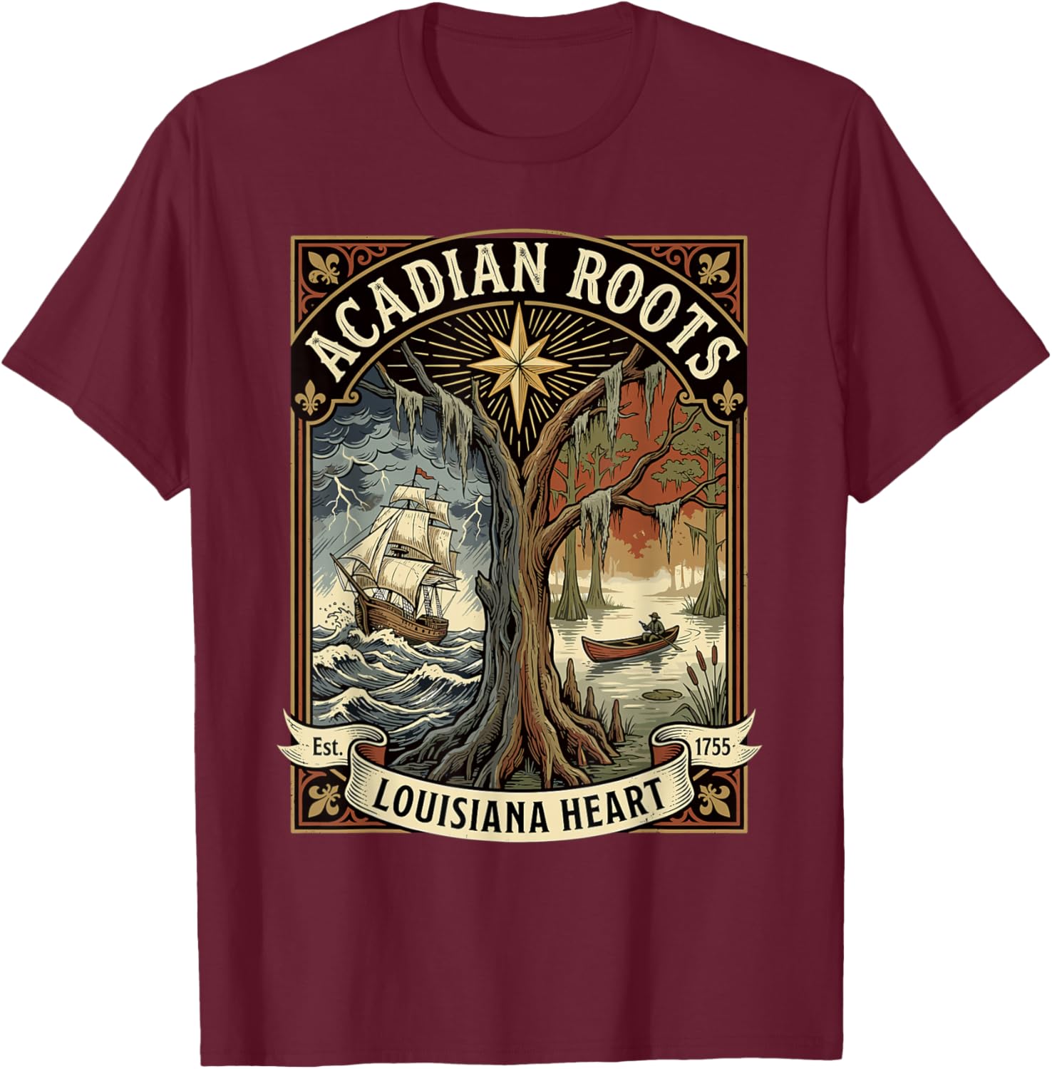 Acadian Roots Louisiana Heart T-Shirt - T-Shirt | Maroon