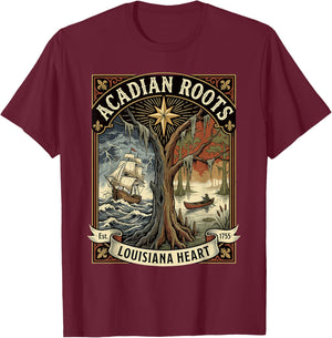 Acadian Roots Louisiana Heart T-Shirt - T-Shirt | Maroon