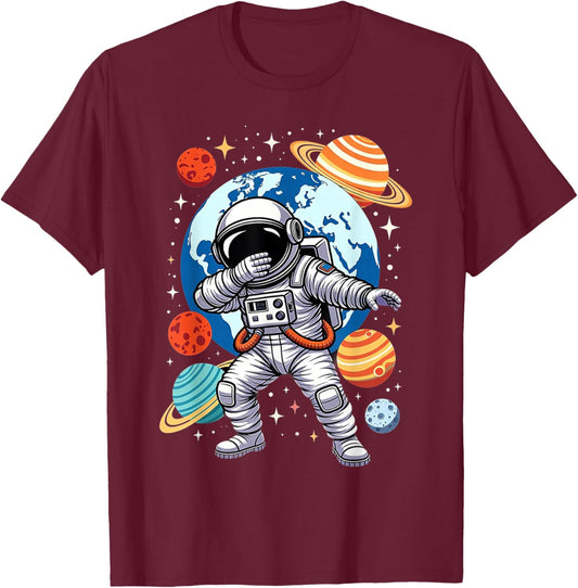 Astronaut Dabbing Funny Space Lover Cool Planets T-Shirt - T-Shirt | Maroon