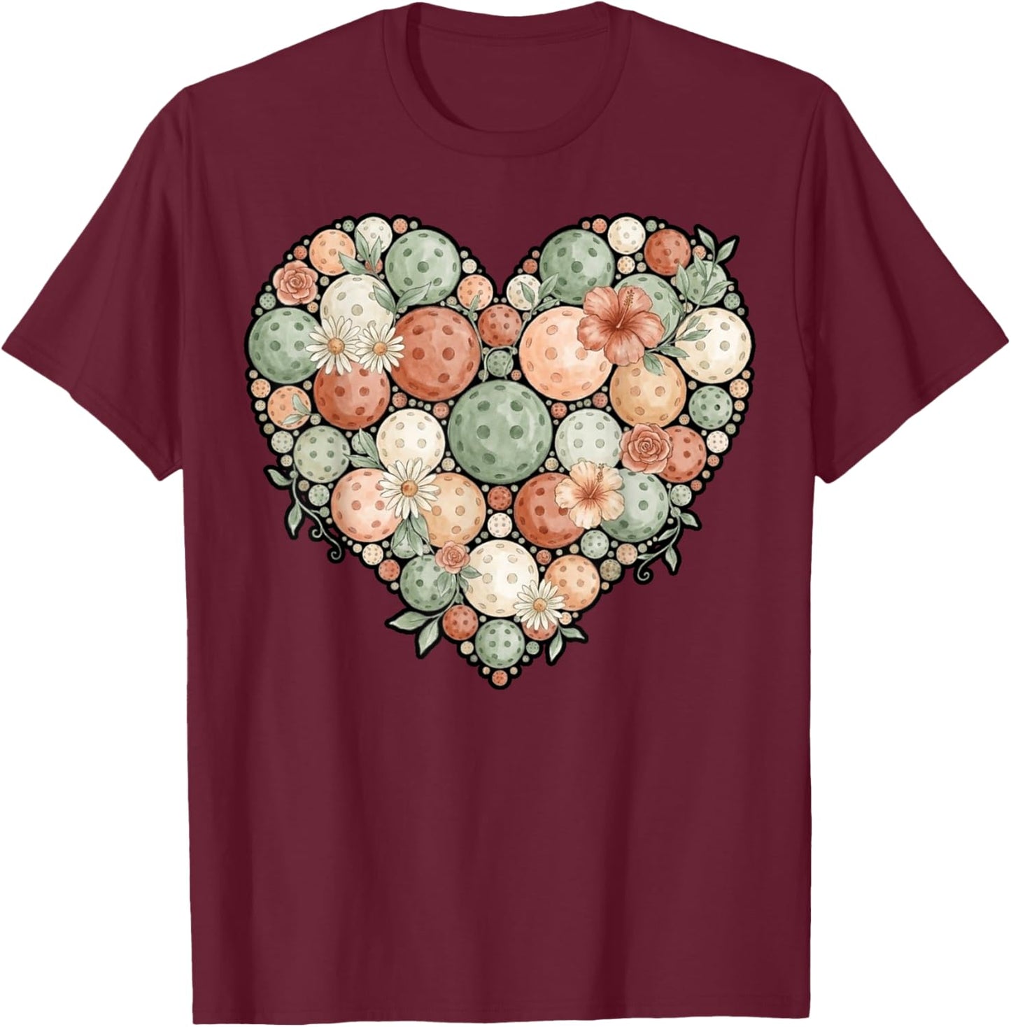 Pickleball Heart Valentine Matching Team Men Women T-Shirt - T-Shirt | Maroon
