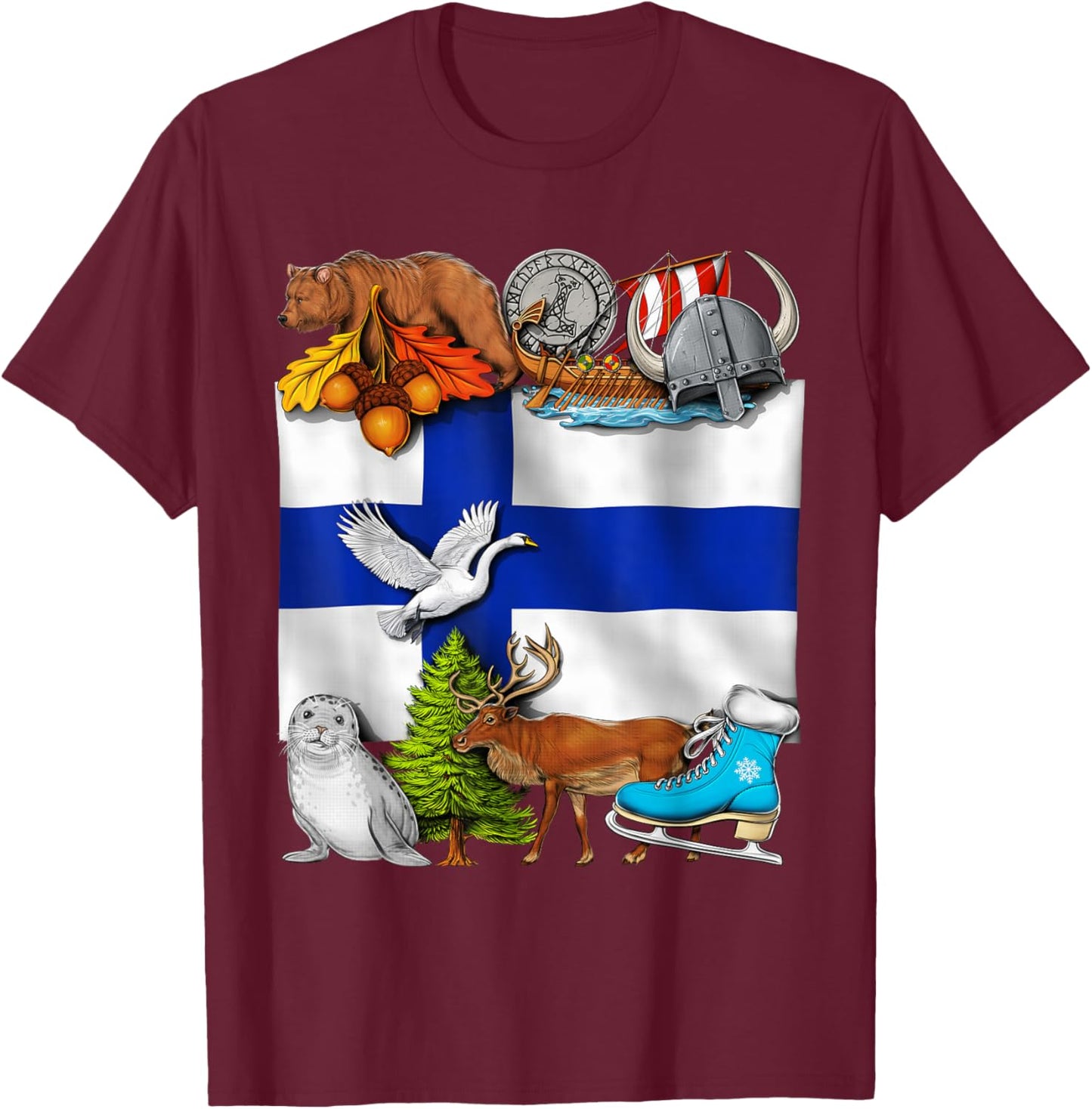 Finland Flag Finnish Roots Finnish Heritage Proud Finnish T-Shirt - T-Shirt | Maroon