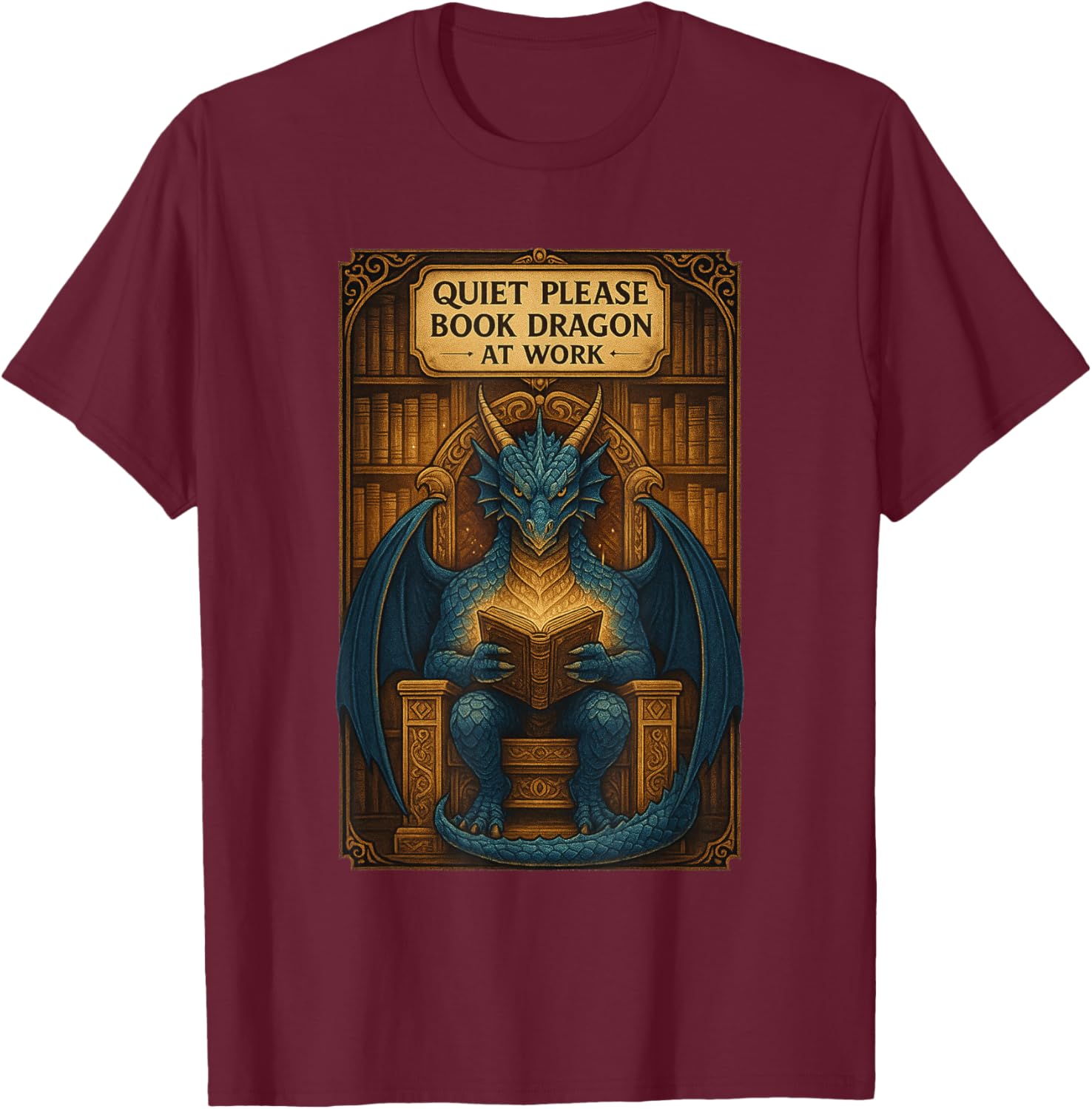 Book Dragon Reading Books Men Women Kids Book Lover T-Shirt - T-Shirt | Maroon