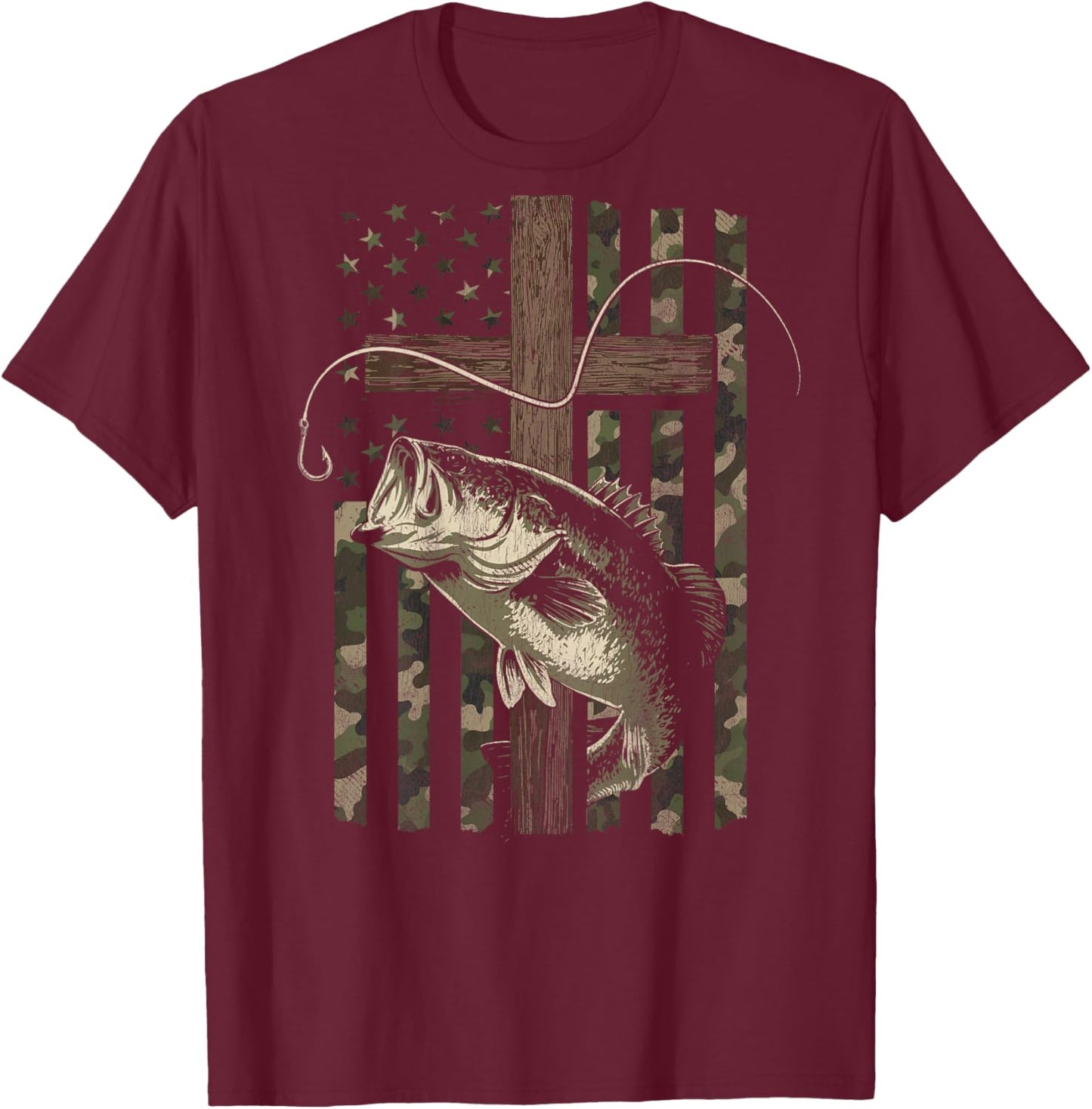 Christian Bass Fishing (Design on Back) T-Shirt - T-Shirt | Maroon