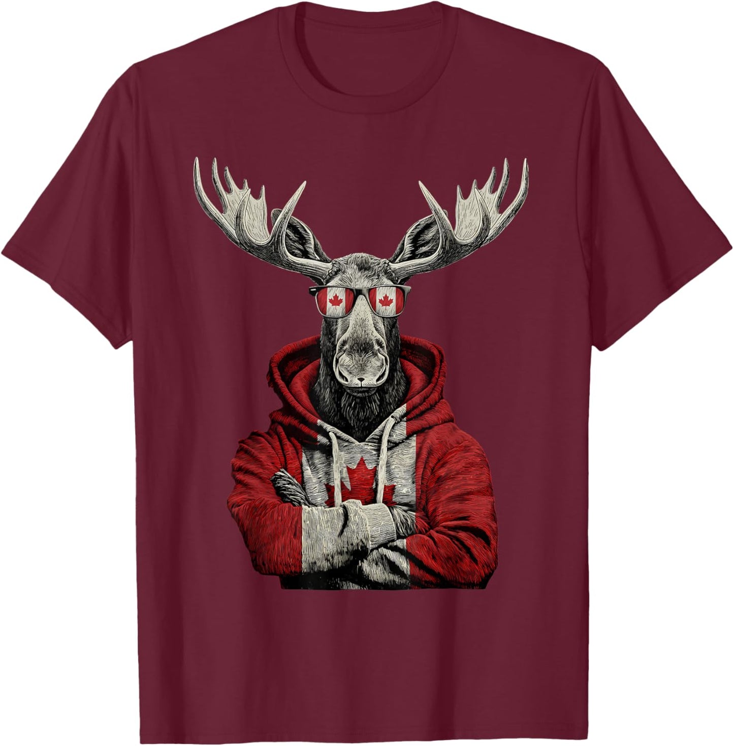 Canada Moose Canadian Pride Canada Maple Leaf Canada Flag T-Shirt - T-Shirt | Maroon