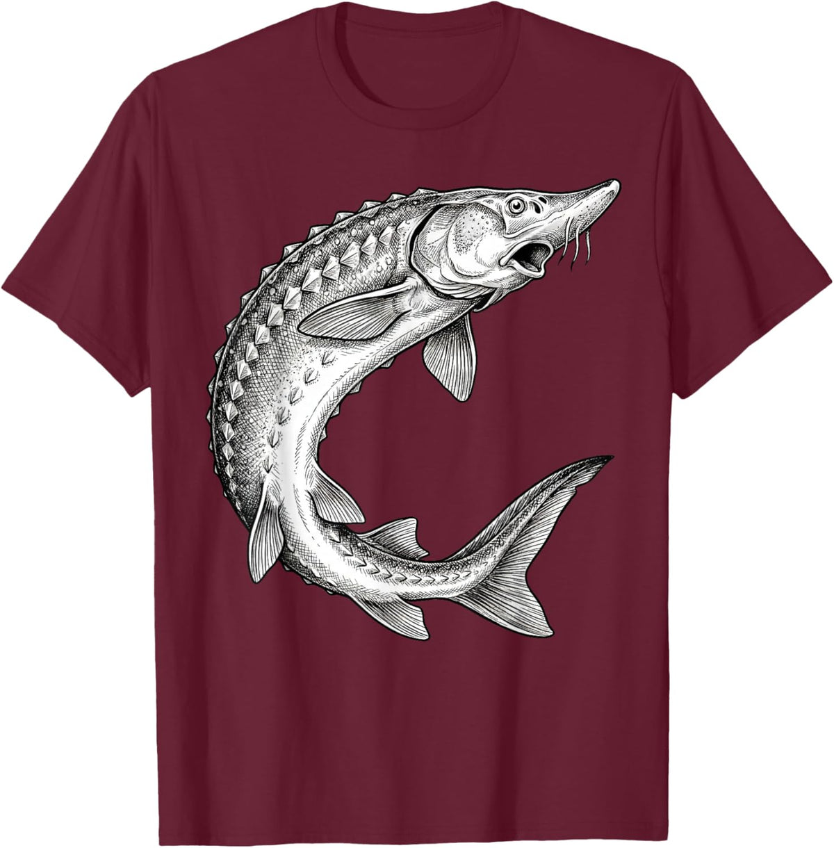 Vintage Sturgeon Fish Fishing Fisherman Angler T-Shirt - T-Shirt | Maroon
