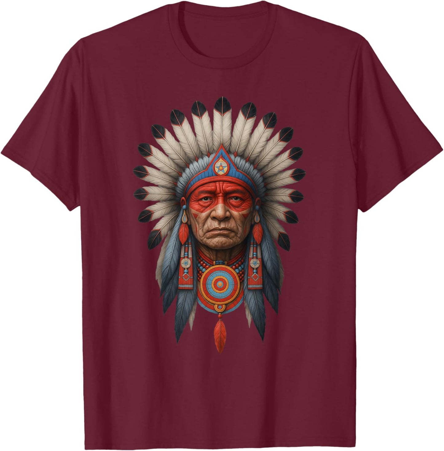 Native American Navajo Headdress Chief T-Shirt - T-Shirt | Maroon