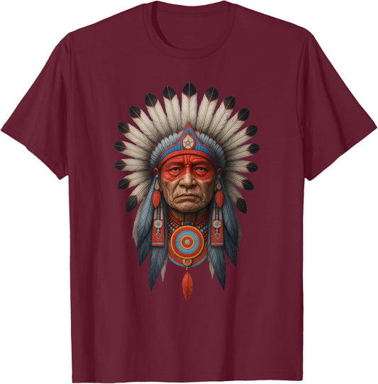 Native American Navajo Headdress Chief T-Shirt - T-Shirt | Maroon