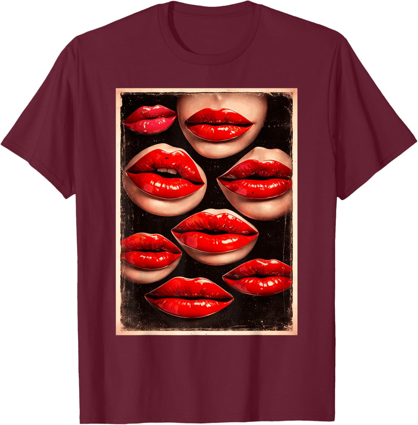 Kissing Red Lipstick Lips Happy Valentines Women Girls T-Shirt - T-Shirt | Maroon