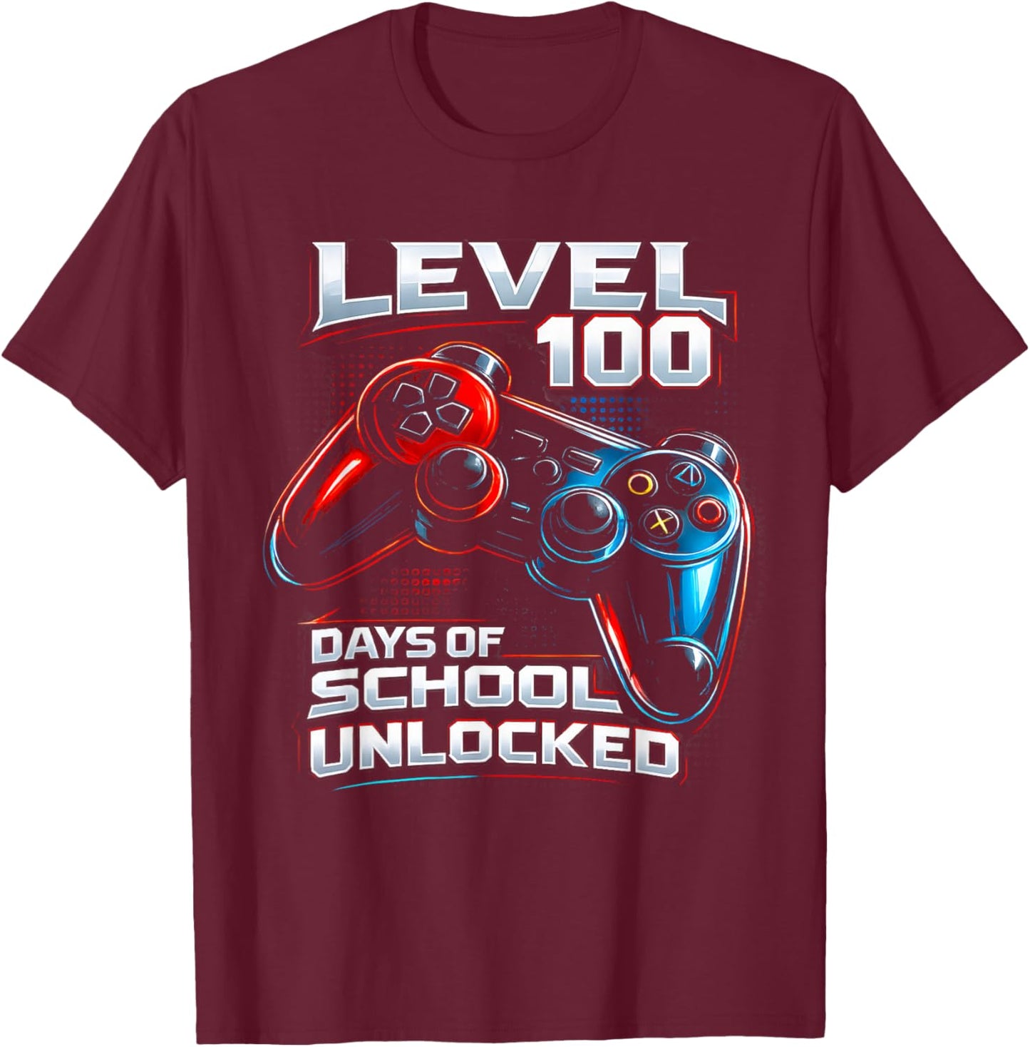 Level 100 Days of School Unlocked Gamer Video Games Boys T-Shirt - T-Shirt | Maroon