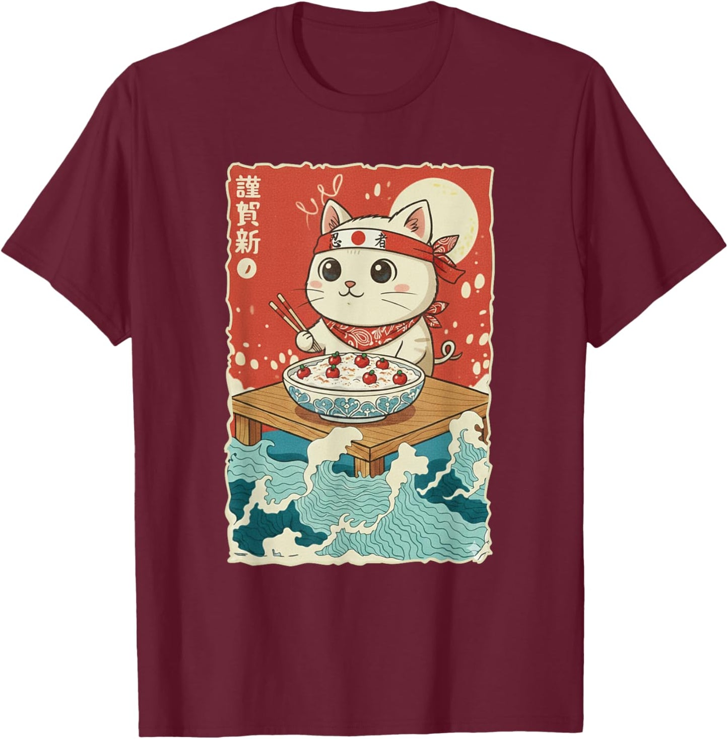 Kawaii Cat Semolina Porridge T-Shirt - T-Shirt | Maroon