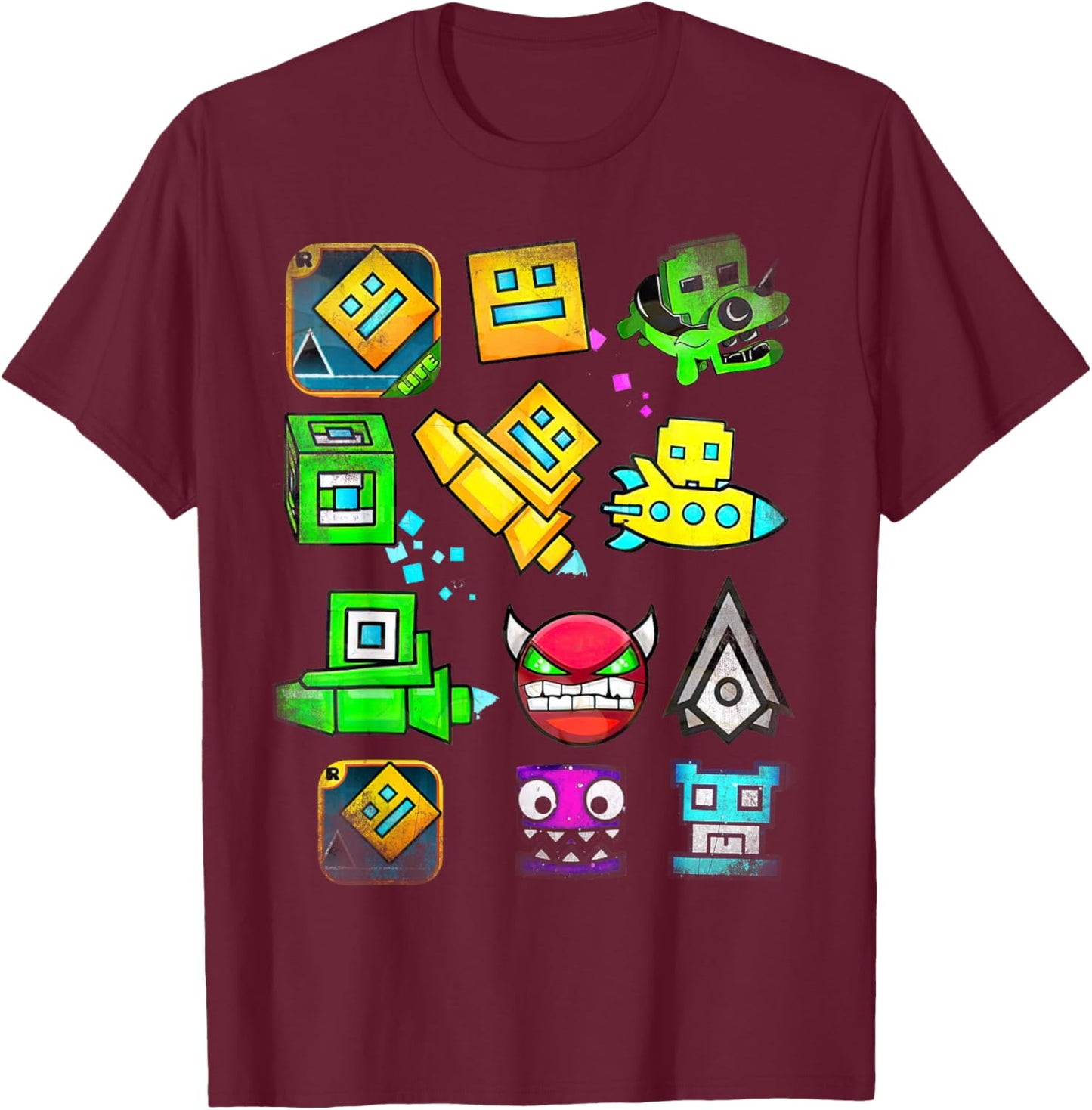 Video Game Geometry Video Gamer Lover Dash T-Shirt - T-Shirt | Maroon