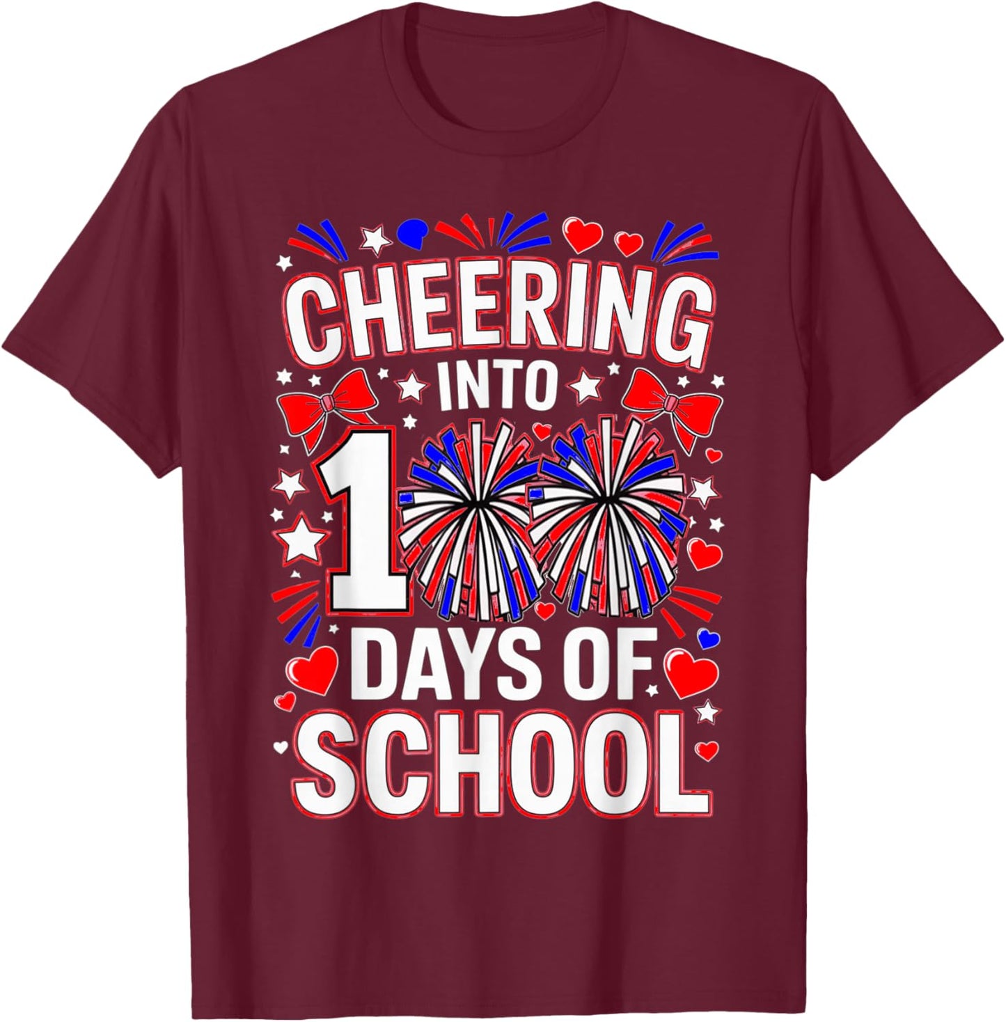 100 Days of School Cheerleader Patriotic USA Cheerleading T-Shirt - T-Shirt | Maroon