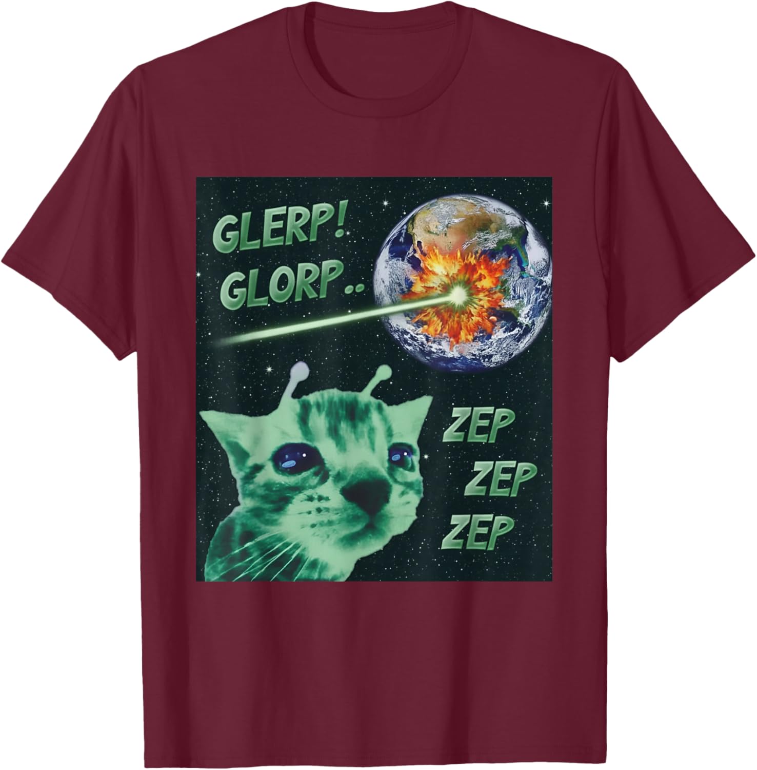 Glerp Glorp Cat Meme Alien Kitten Funny Brainrot Graphic T-Shirt - T-Shirt | Maroon