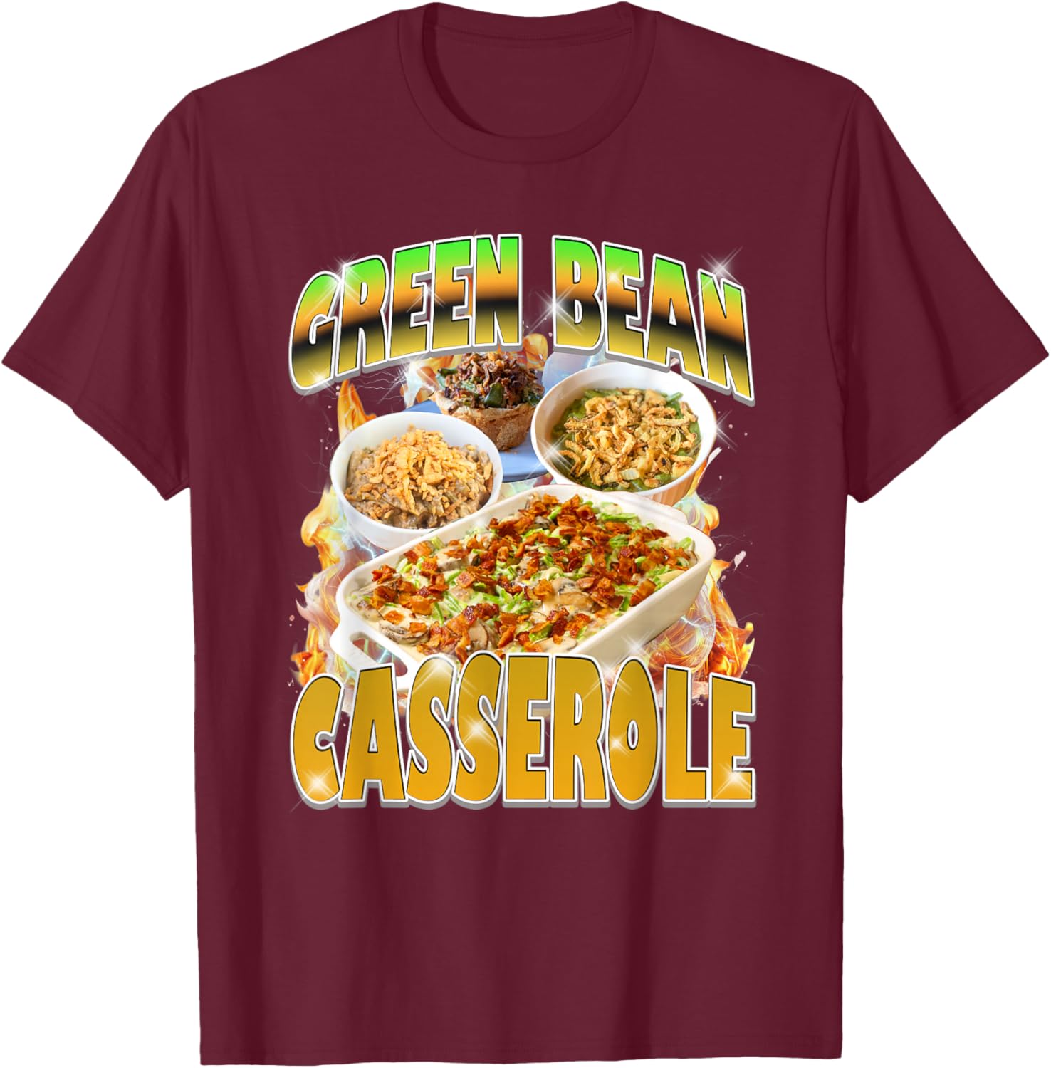 Thanksgiving Green Bean Casserole Bootleg 90's Rap Vintage T-Shirt - T-Shirt | Maroon