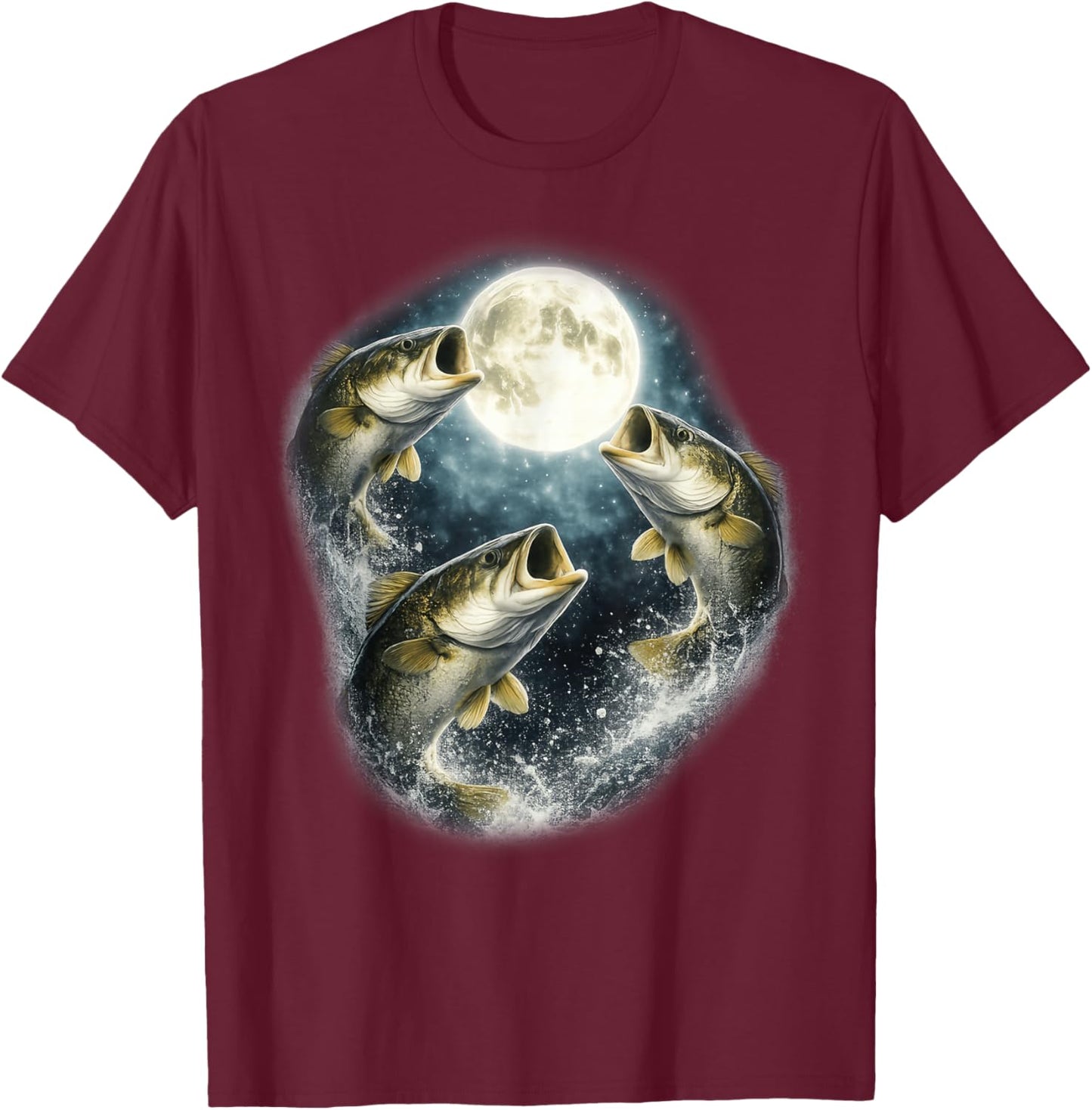 Bass Fish Howling to The Moon Vintage Angler Fisherman T-Shirt - T-Shirt | Maroon