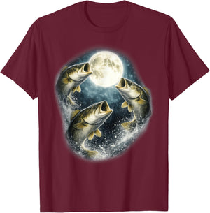 Bass Fish Howling to The Moon Vintage Angler Fisherman T-Shirt - T-Shirt | Maroon