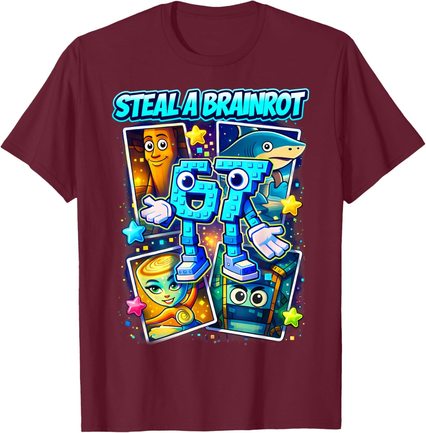 Funny 67 Steal A Brainrot 6 7 Birthday Boy Gift Kid Boys T-Shirt - T-Shirt | Maroon