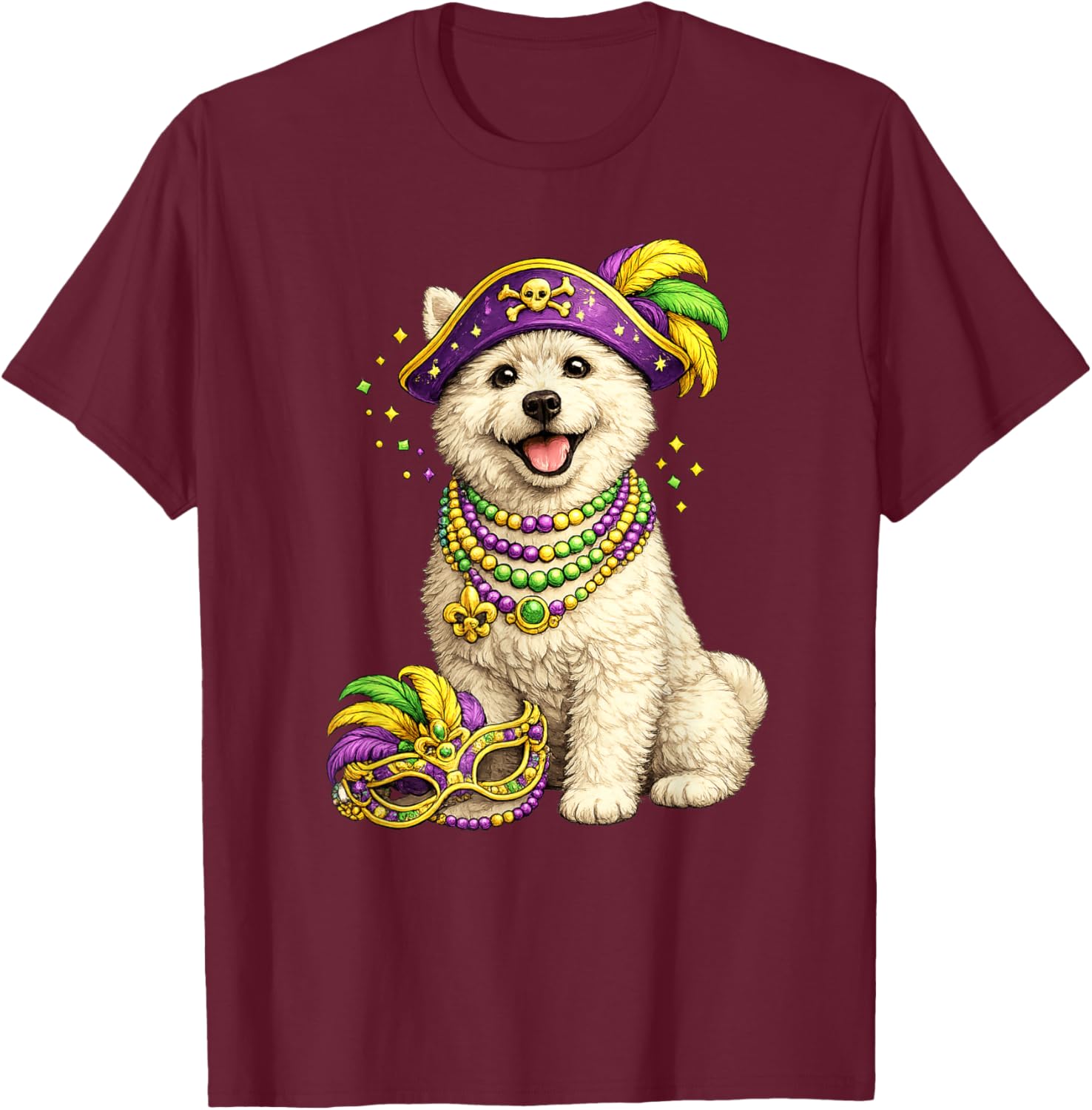 Cute Mardi Gras Themed West Highland Terrier, Westie Dog T-Shirt - T-Shirt | Maroon