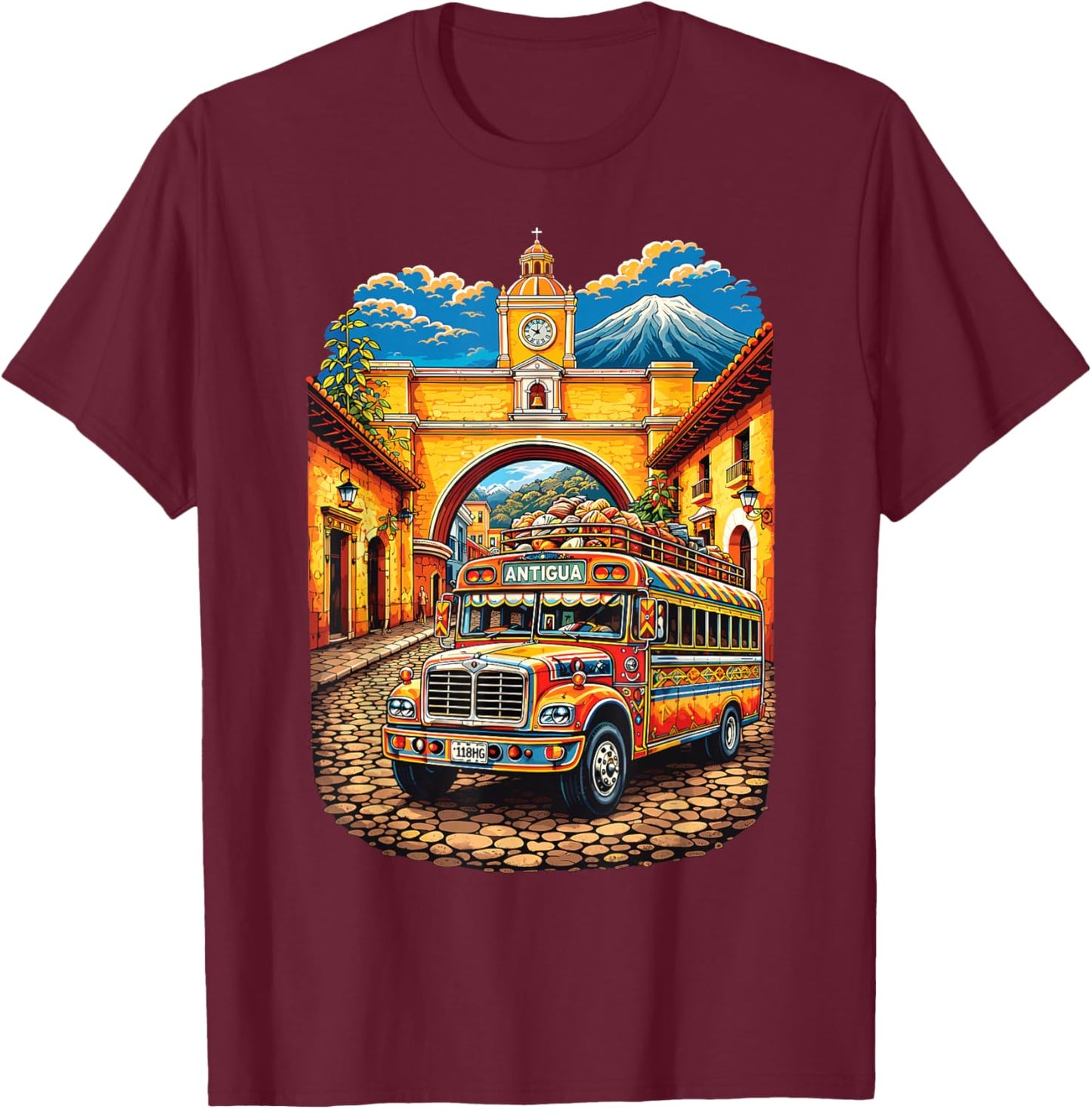 Guatemala Chicken Bus Antigua Chapin Quetzal Guate Tikal 502 T-Shirt - T-Shirt | Maroon