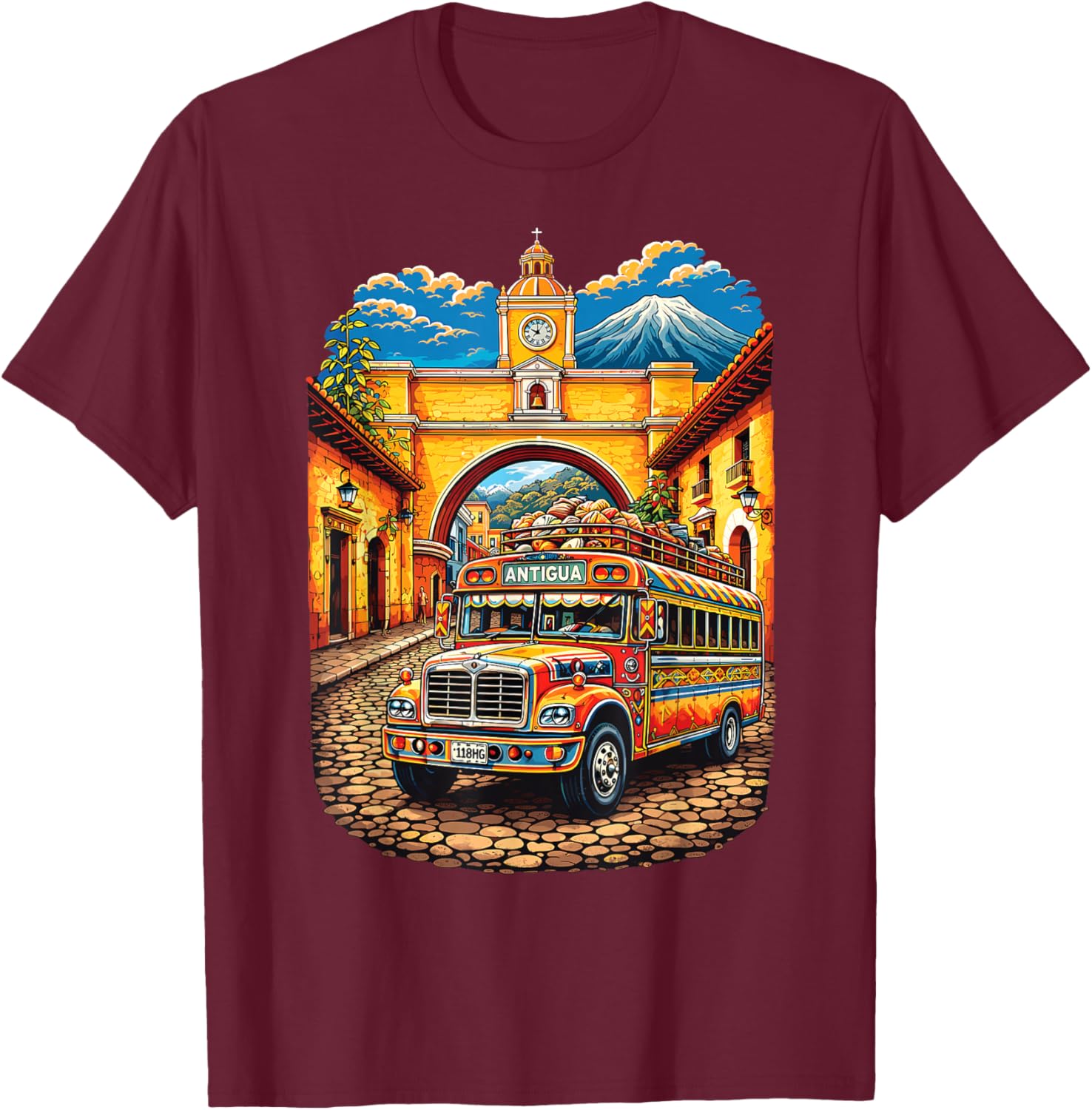 Guatemala Chicken Bus Antigua Chapin Quetzal Guate Tikal 502 T-Shirt - T-Shirt | Maroon