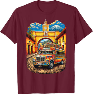 Guatemala Chicken Bus Antigua Chapin Quetzal Guate Tikal 502 T-Shirt - T-Shirt | Maroon