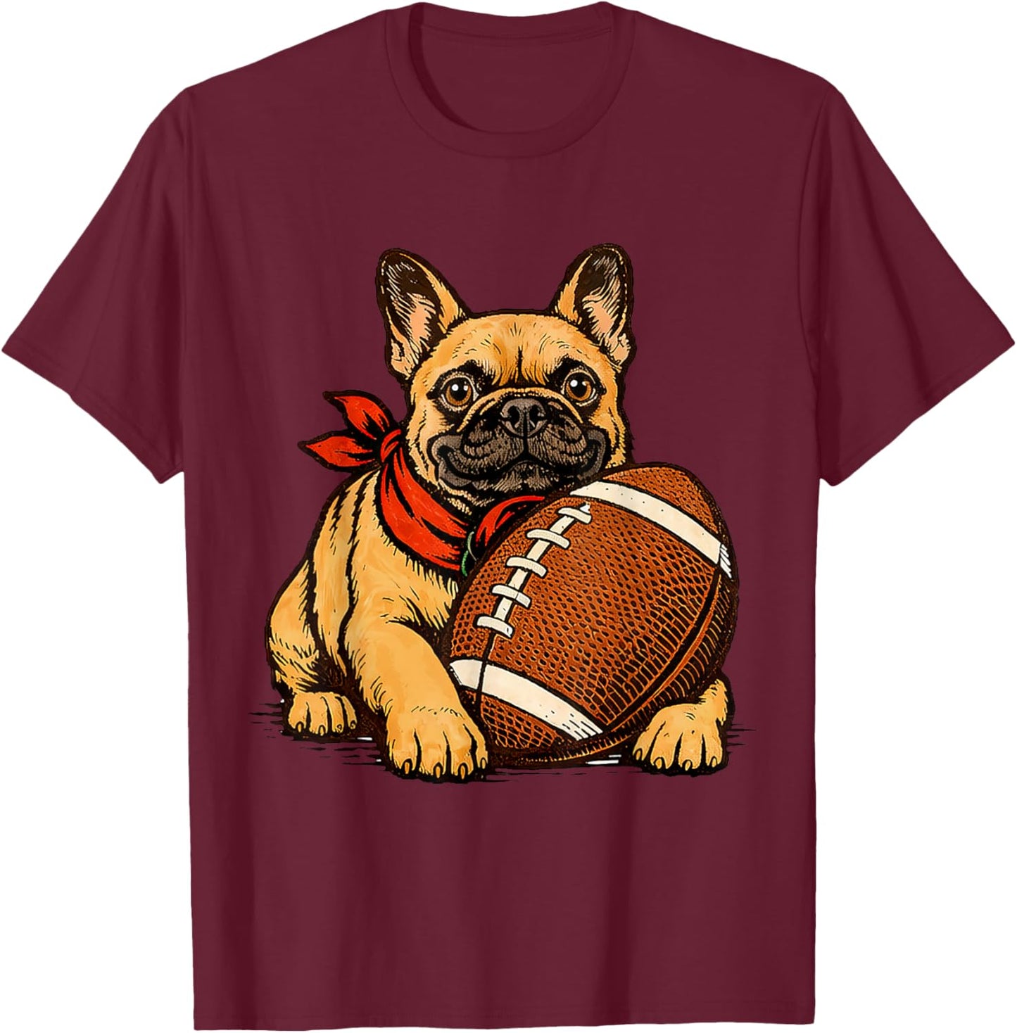 French Bulldog Dog Sports Football Game Day Touchdown T-Shirt - T-Shirt | Maroon