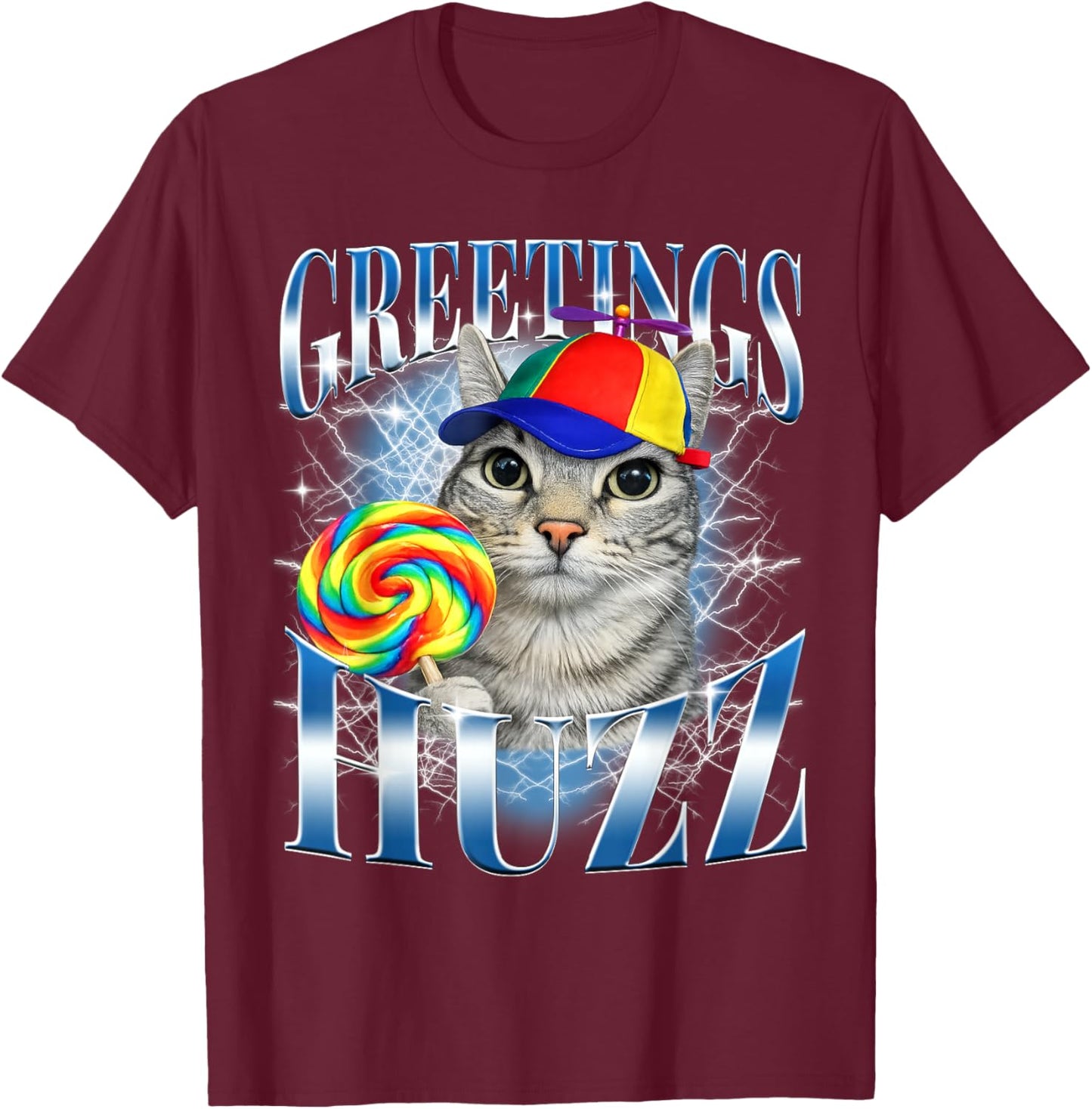 Greetings Huzz Funny Cat Meme Design Gifts Women Kid T-Shirt - T-Shirt | Maroon