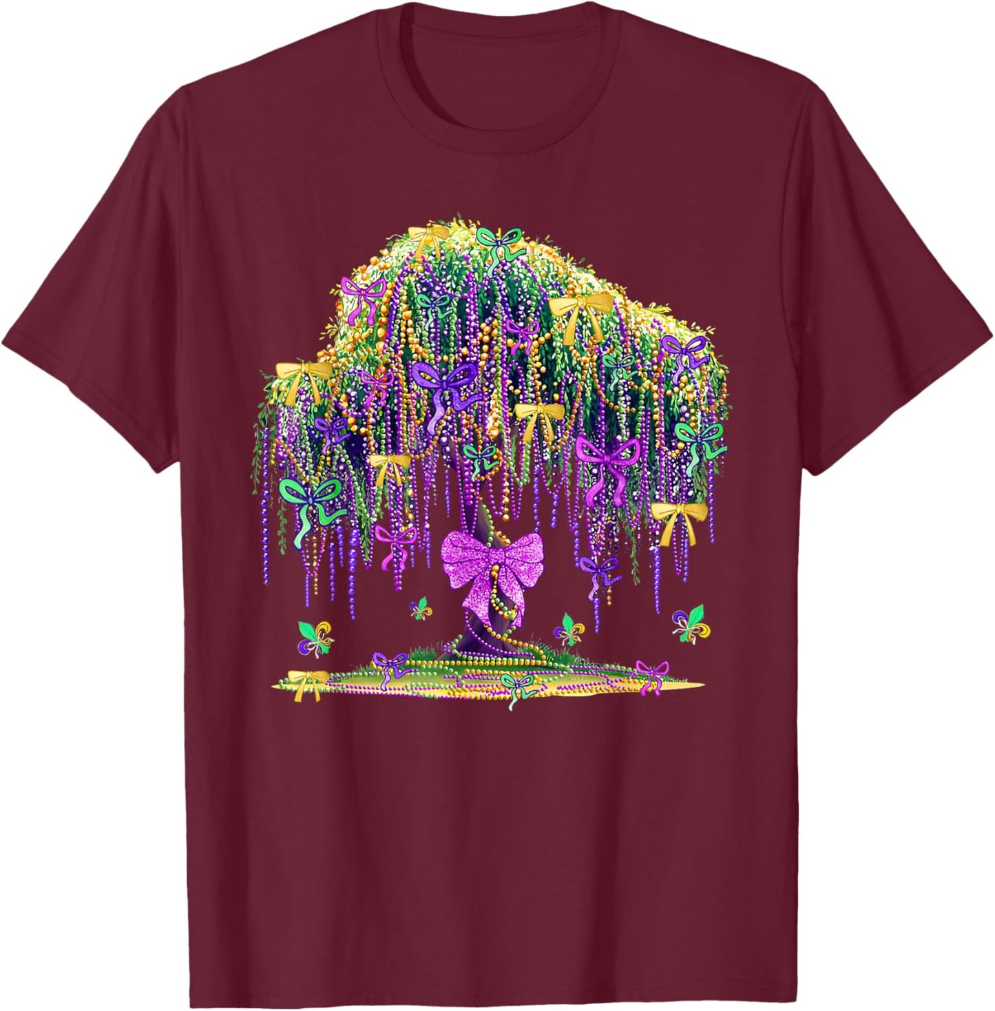 Coquette Bow Tree Beads Mardi Gras New Orleans Fleur De Lis T-Shirt - T-Shirt | Maroon
