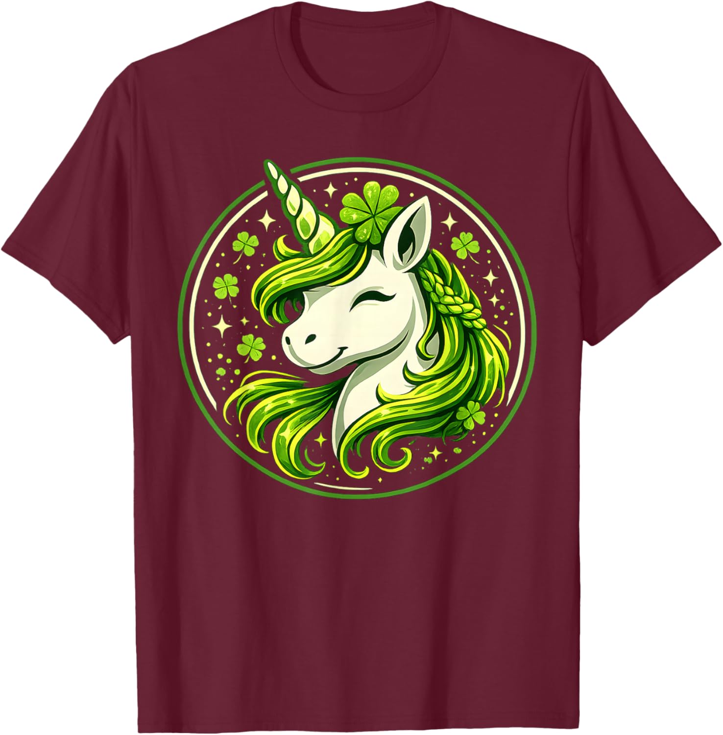 Cute Unicorn Shamrock St Patricks Day Lepricorn Girls Kids T-Shirt - T-Shirt | Maroon
