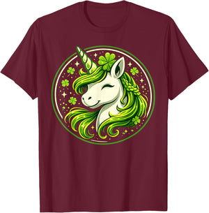 Cute Unicorn Shamrock St Patricks Day Lepricorn Girls Kids T-Shirt - T-Shirt | Maroon