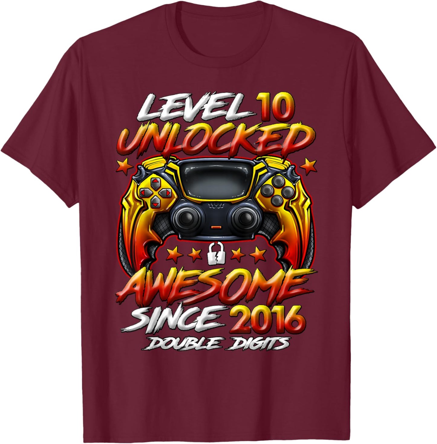 Official Double Digits Level 10 Unlocked 10th Birthday Boy T-Shirt - T-Shirt | Maroon