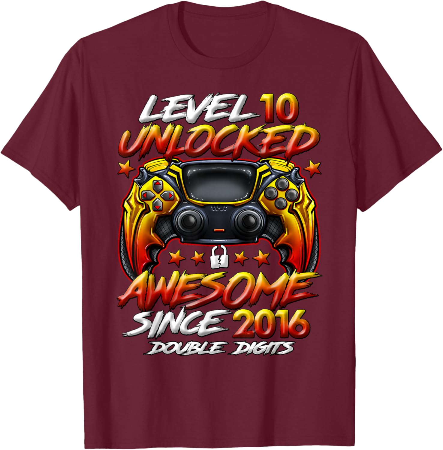 Official Double Digits Level 10 Unlocked 10th Birthday Boy T-Shirt - T-Shirt | Maroon