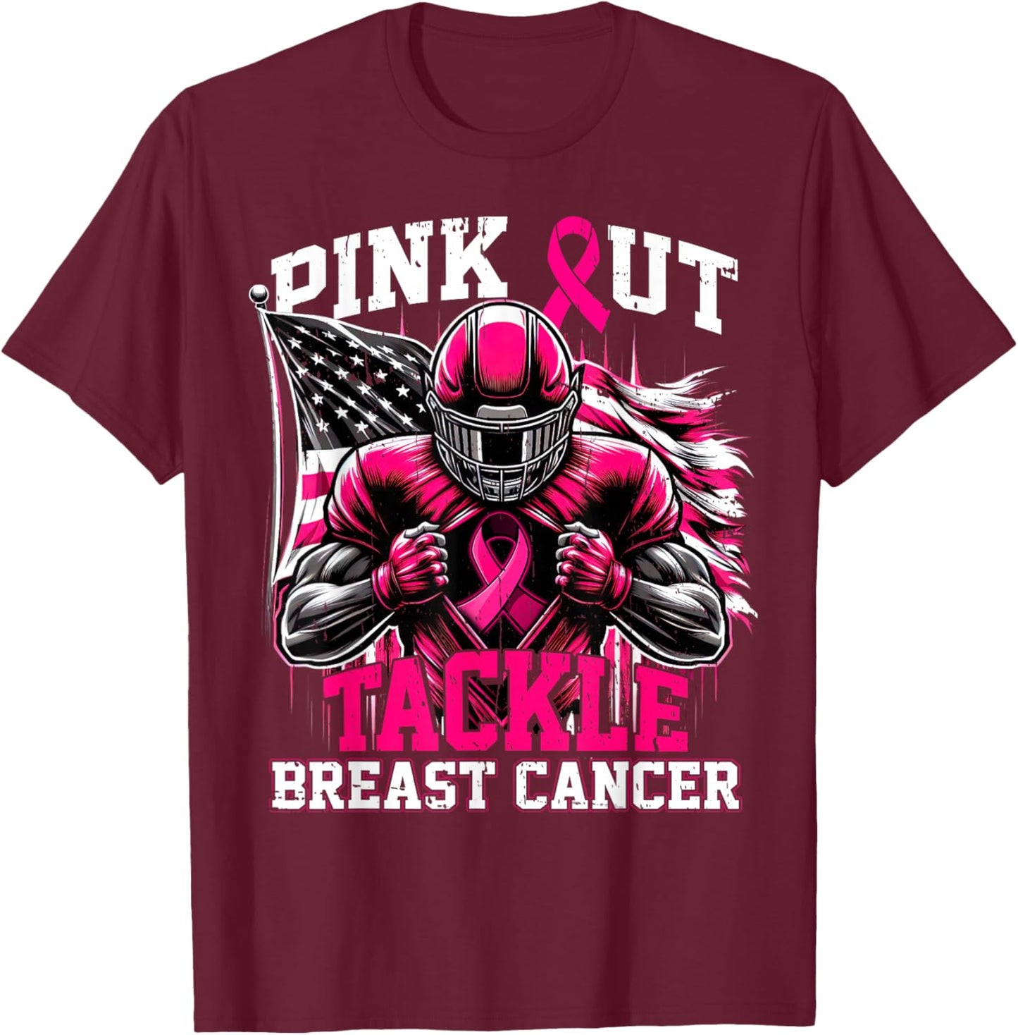 Pink Out Tackle Football Breast Cancer Awareness Men Boys T-Shirt - T-Shirt | Maroon