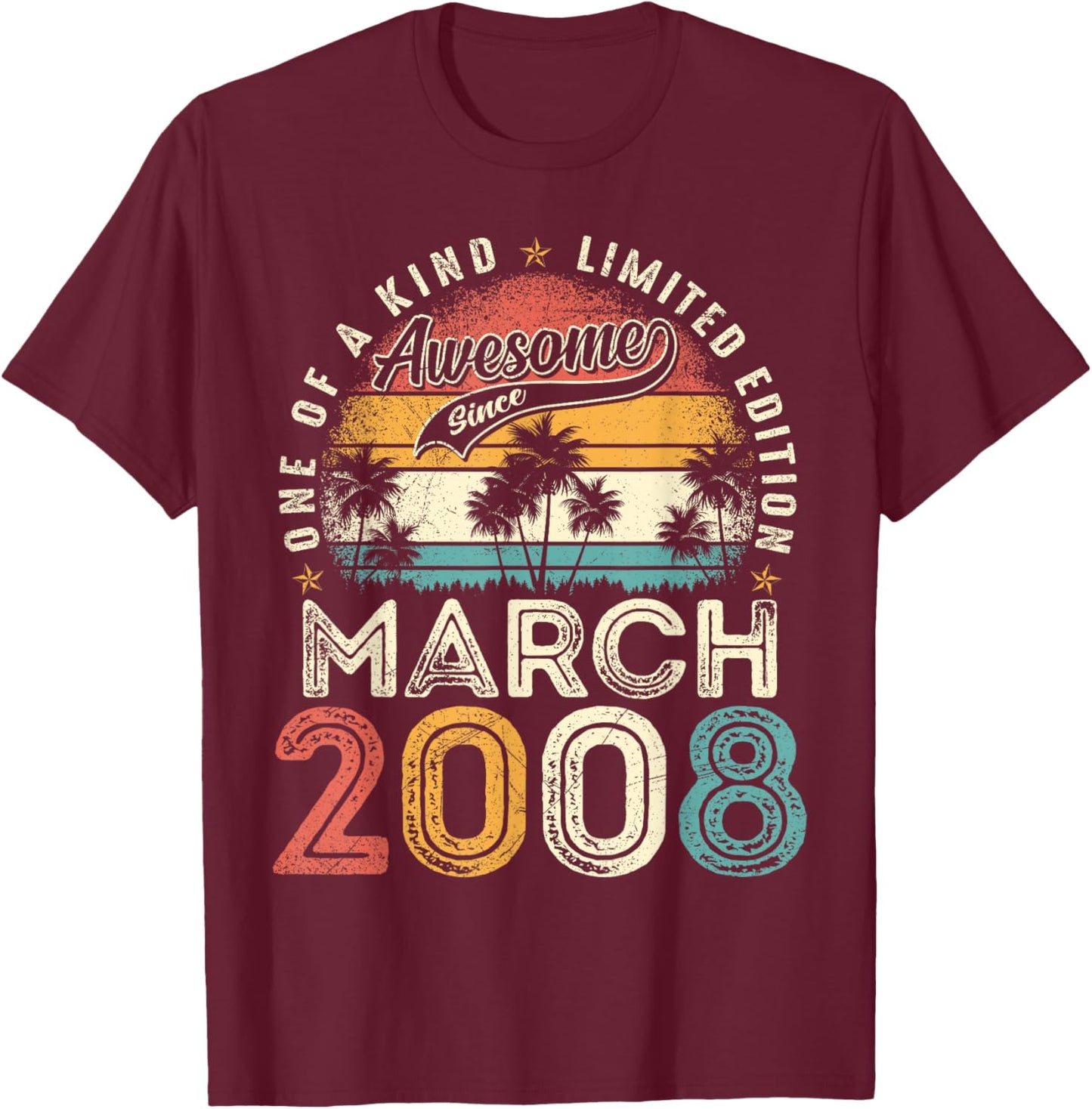 18 Years Old Men Awesome Since March 2008 18th Birthday Boys T-Shirt - T-Shirt | Maroon