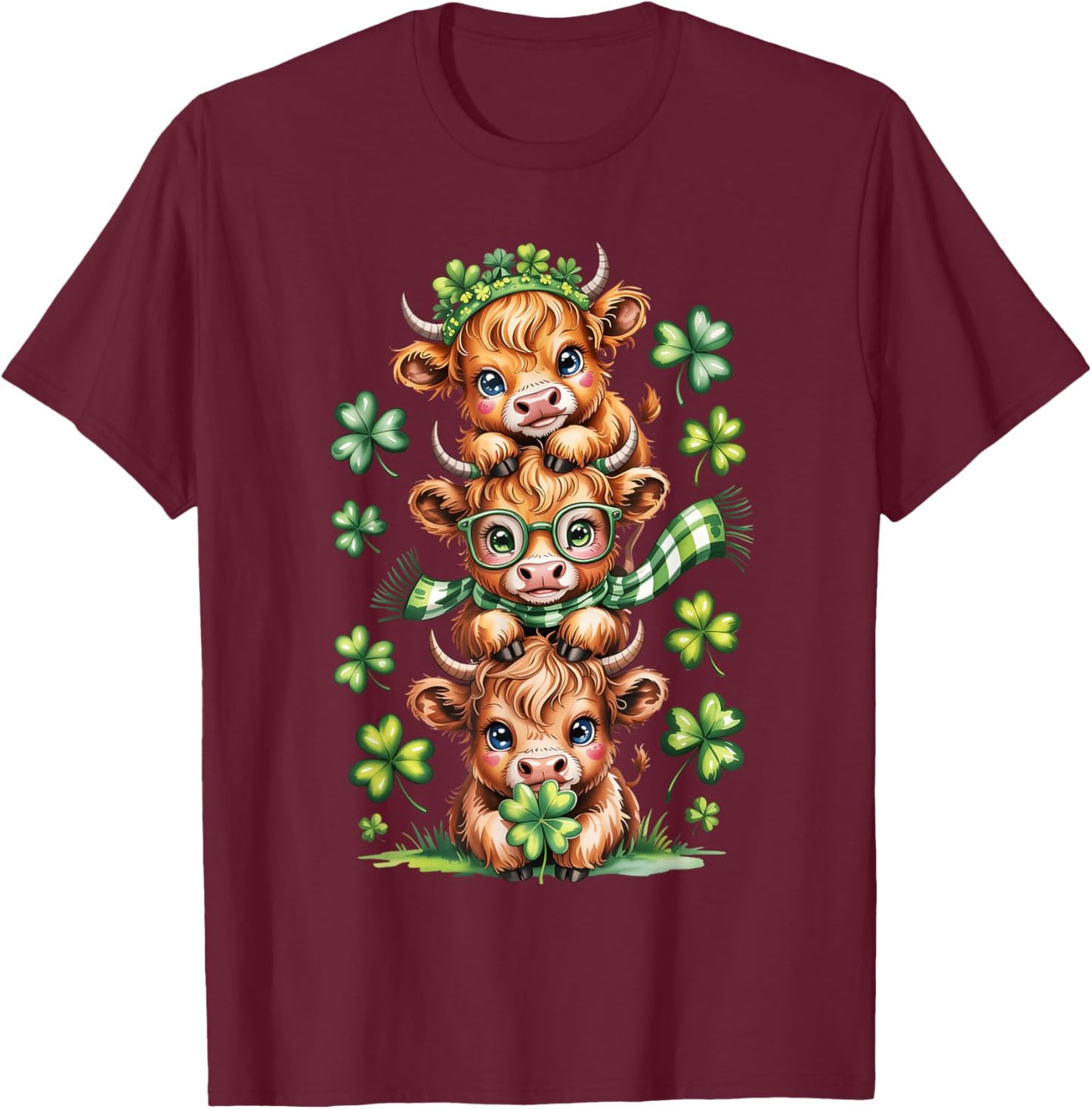 St. Patrick's Day Cute Lucky Heifer Cow Irish Boy Girl Kid T-Shirt - T-Shirt | Maroon