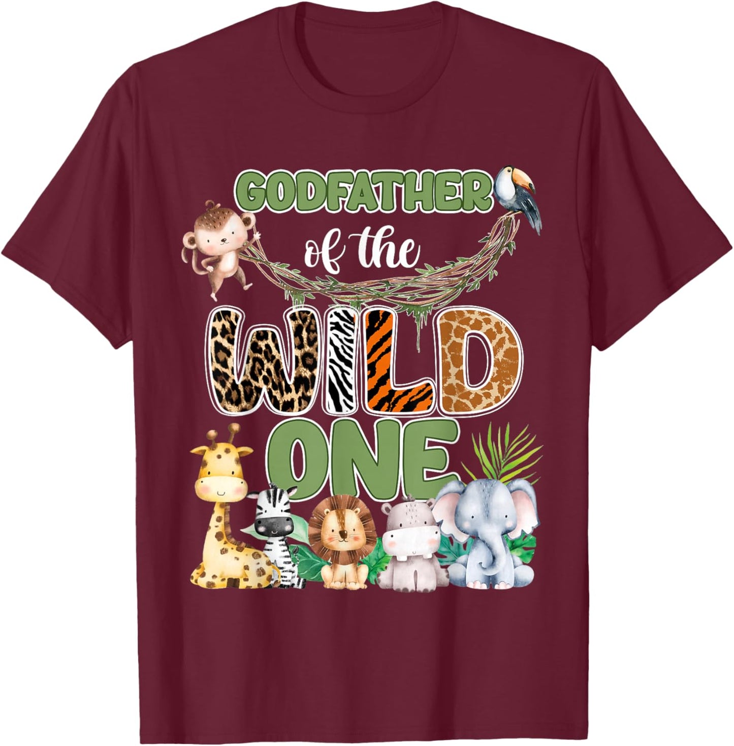 Godfather of The Wild One 1St Birthday Family Safari Jungle T-Shirt - T-Shirt | Maroon
