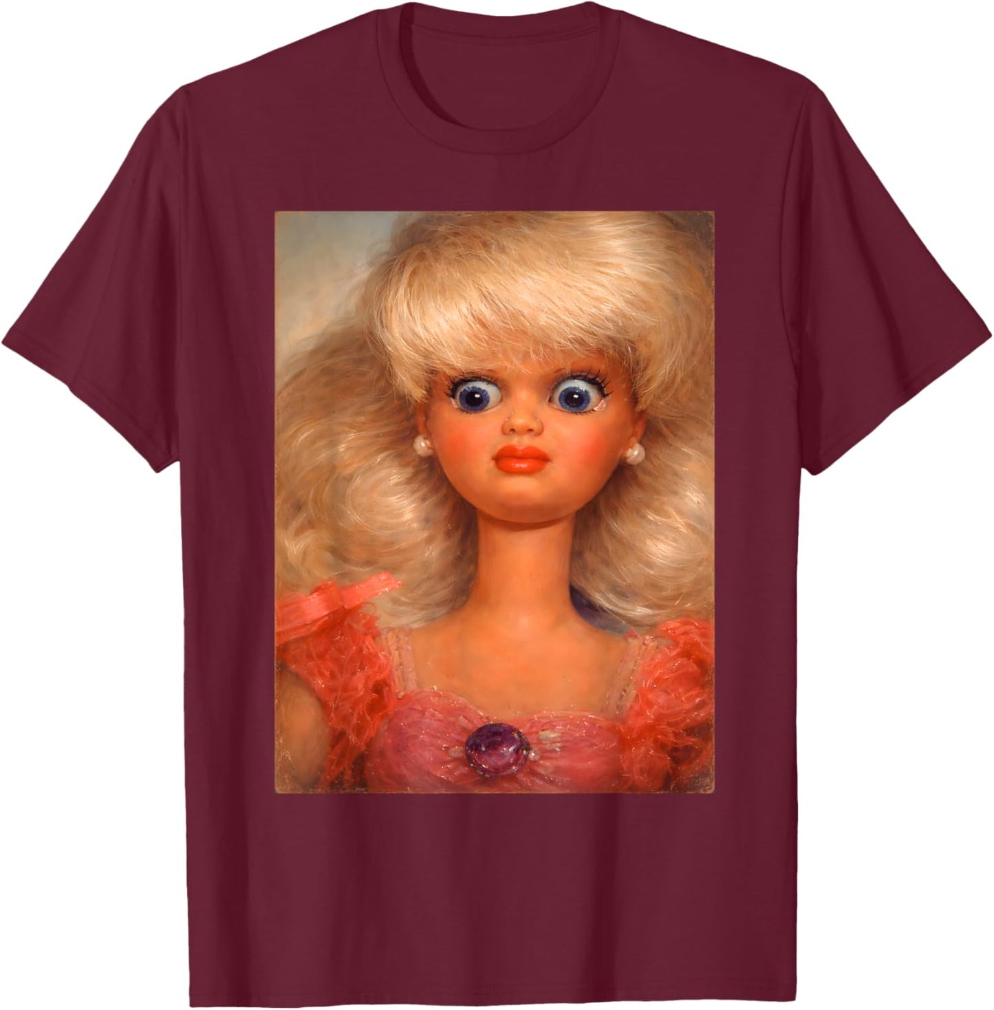 Distressed Doll Face Meme T-Shirt - T-Shirt | Maroon