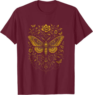 Ornate Moth Design - Gothic Art Y2K T-Shirt - T-Shirt | Maroon